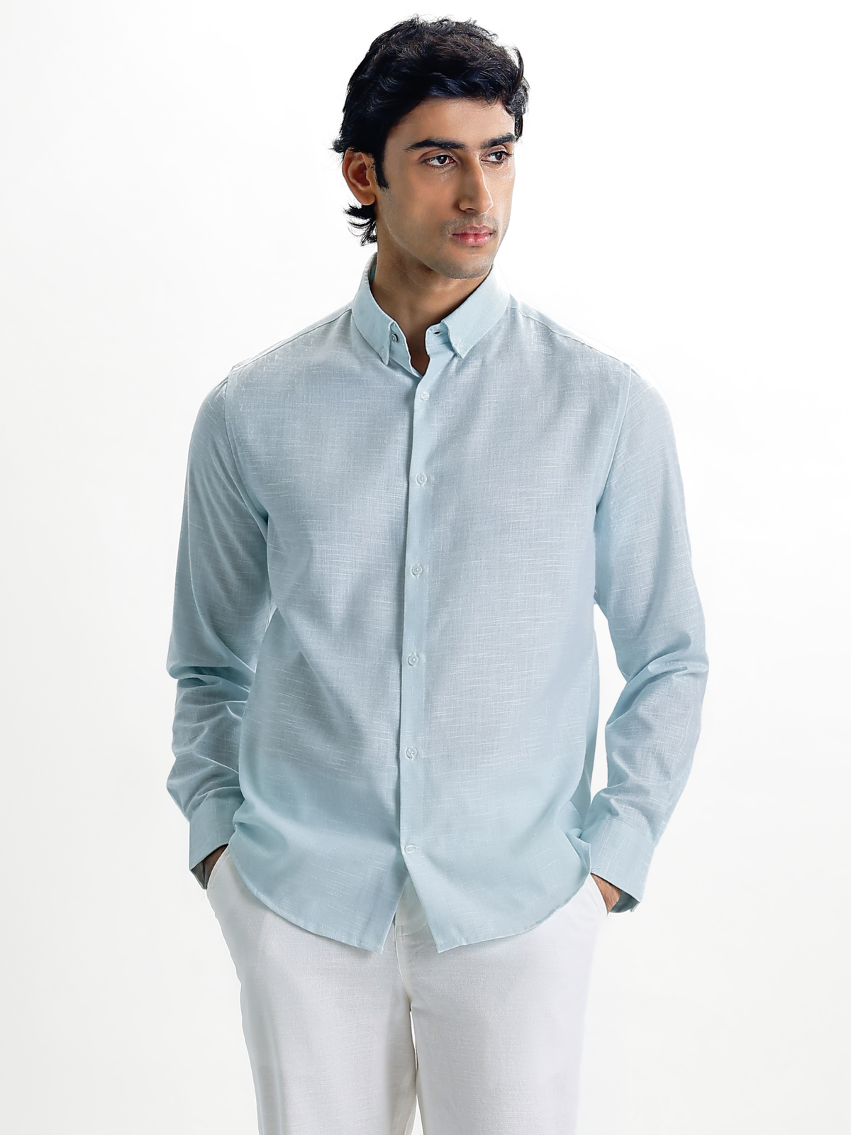 Milo-Aqua Blue Regular Fit Striped Linen Shirt