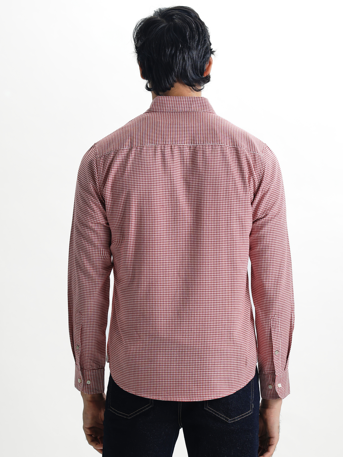 EVARIST- Red Regular Fit Gingham Checks Cotton Shirt