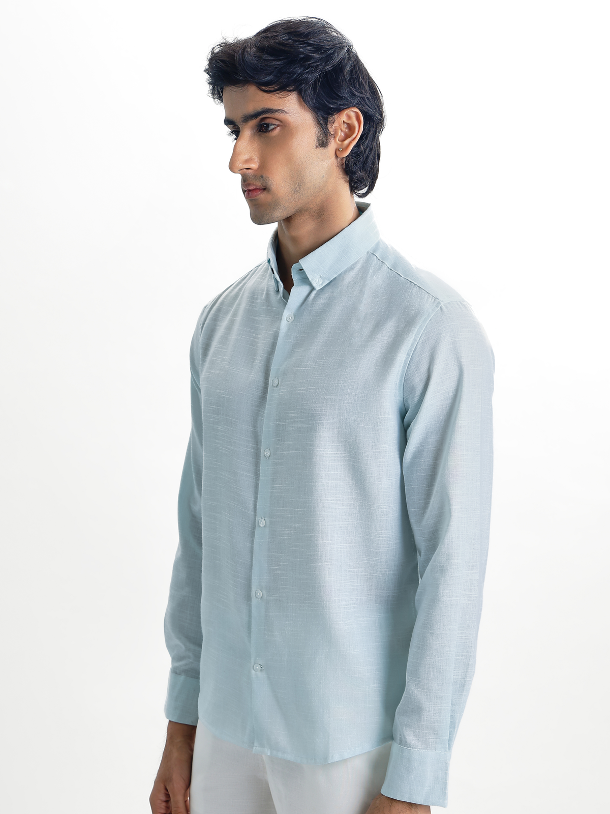 Milo-Aqua Blue Regular Fit Striped Linen Shirt