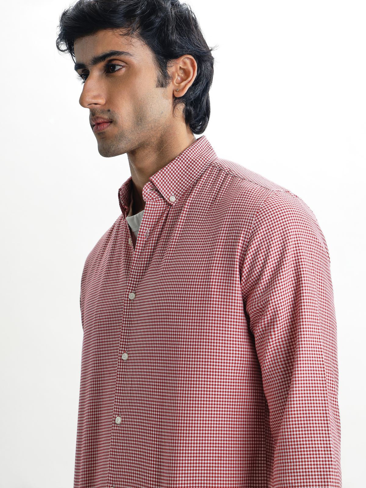 EVARIST- Red Regular Fit Gingham Checks Cotton Shirt