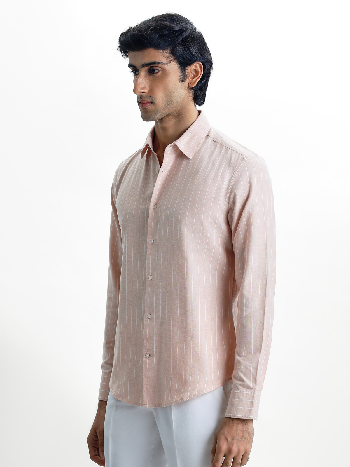 LEONARD-Peach Striped Regular Fit Cotton Shirt
