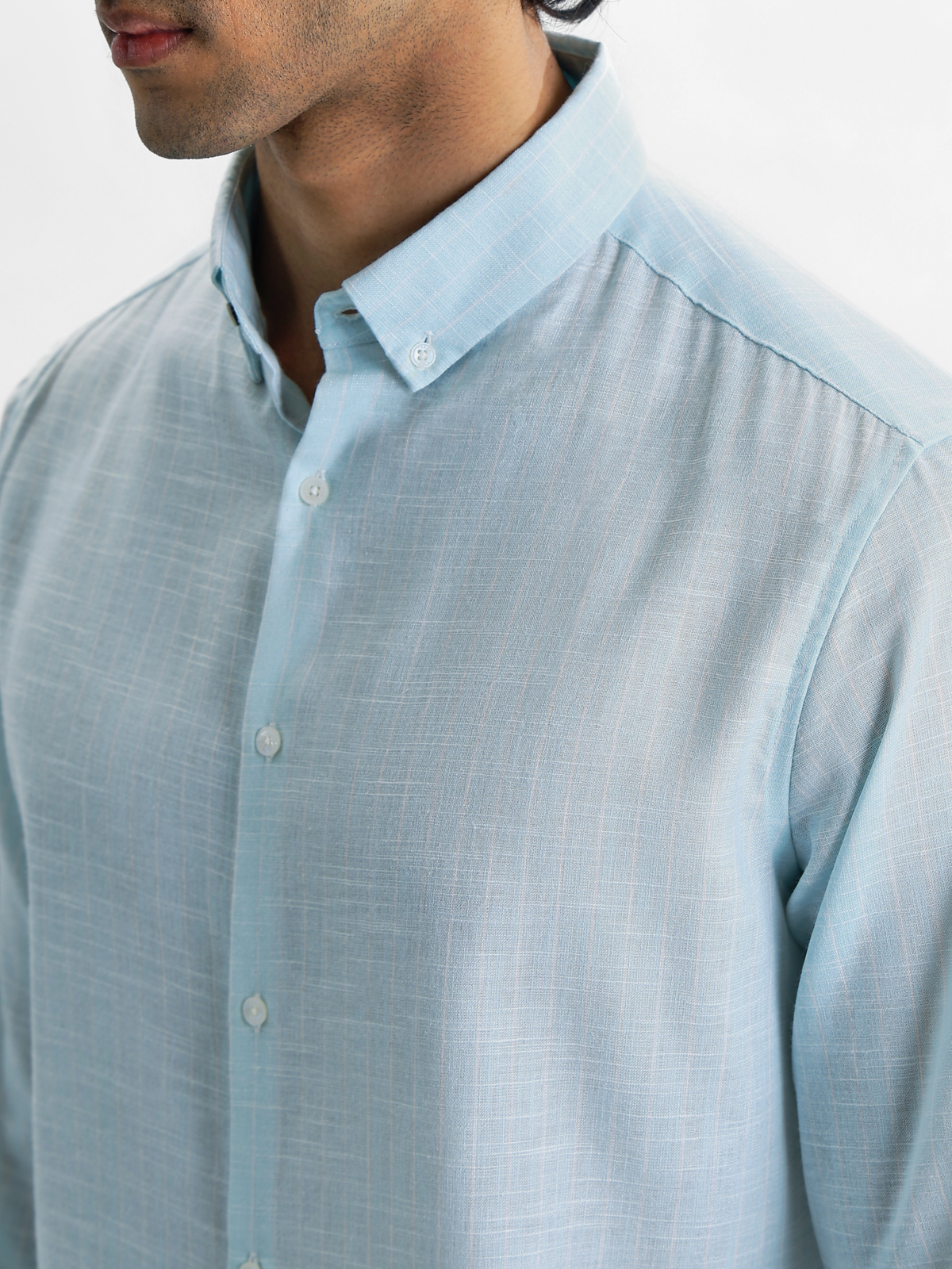 Milo-Aqua Blue Regular Fit Striped Linen Shirt