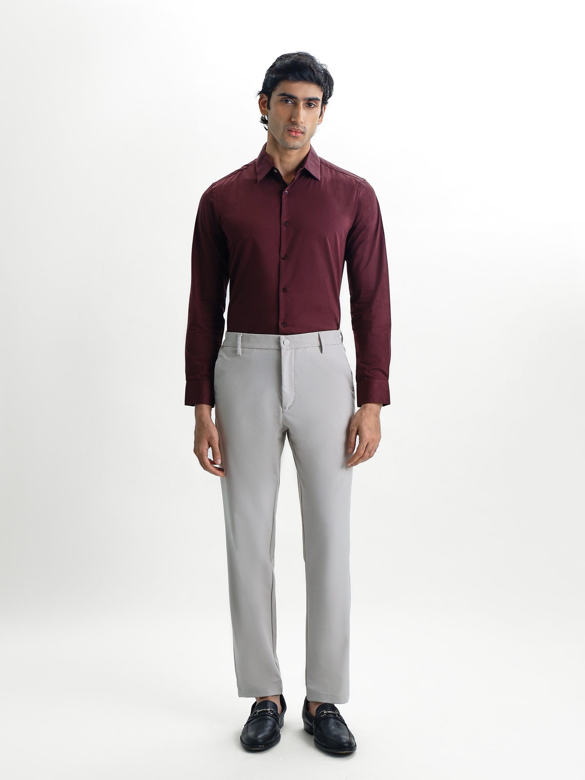SANTINO-Maroon Regular Fit Poplin Lycra Shirt