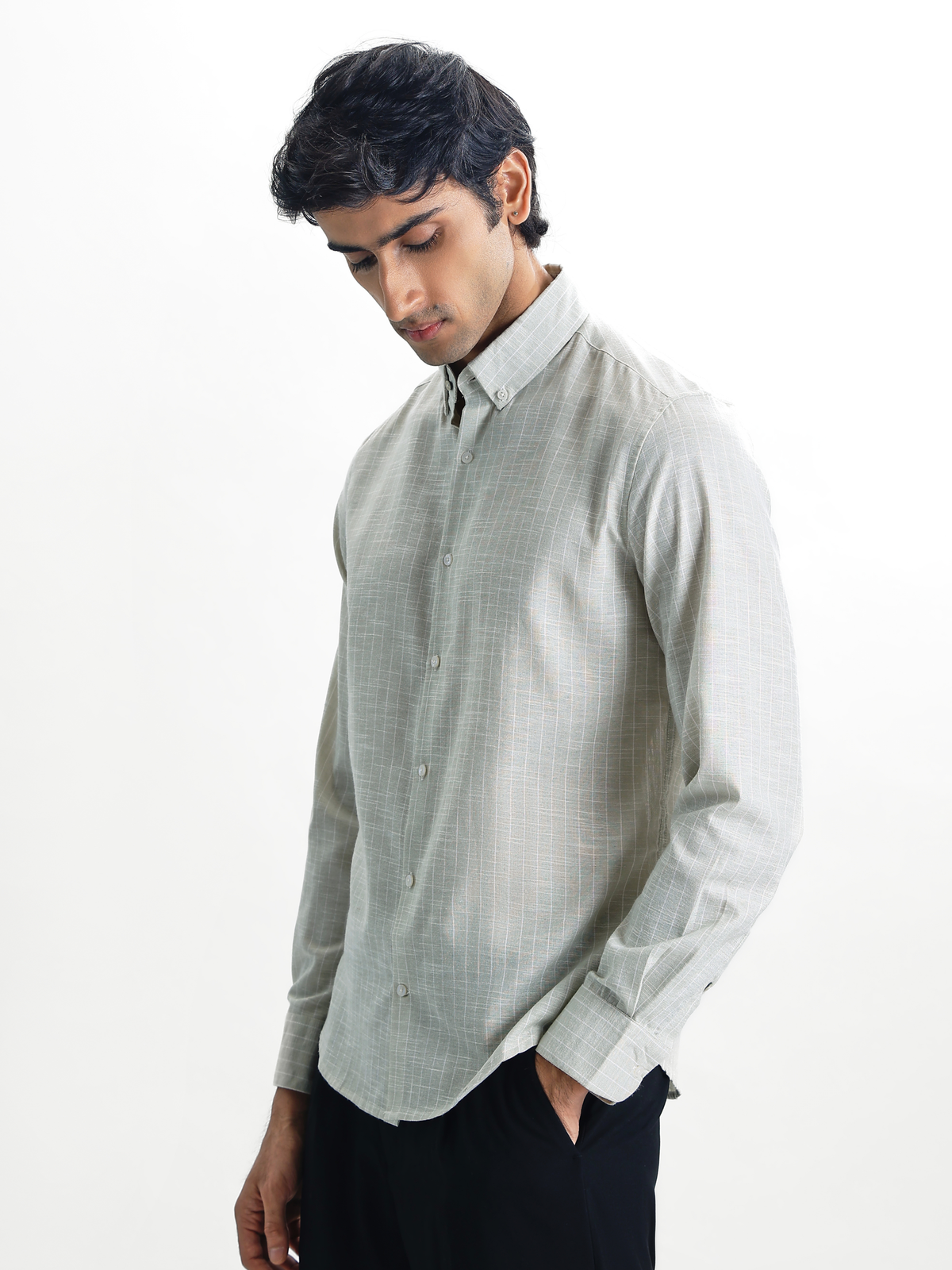Milo-Green Regular Fit Striped Linen Shirt