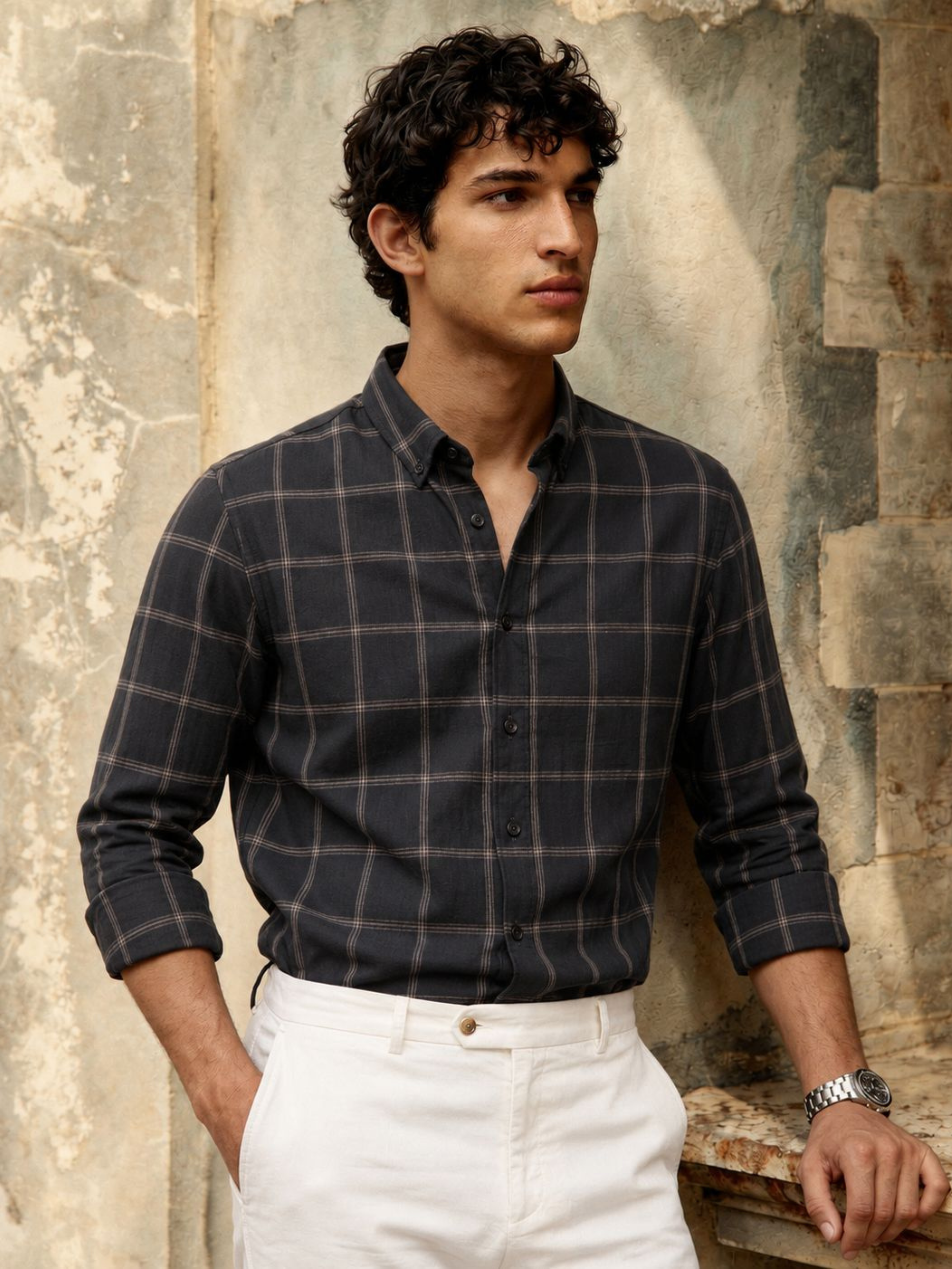 Charcoal Mustard Grid Shirt