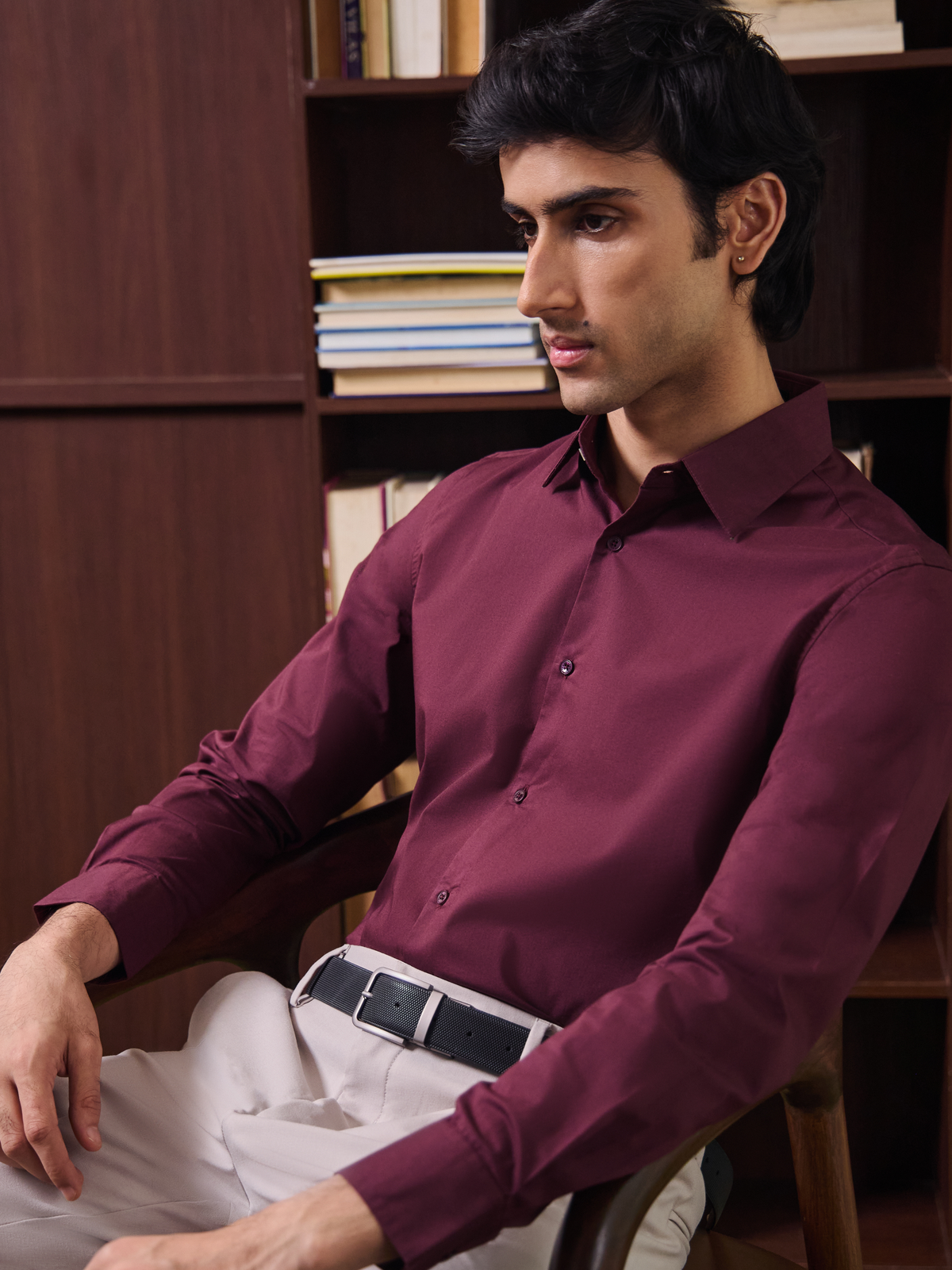 SANTINO-Maroon Regular Fit Poplin Lycra Shirt