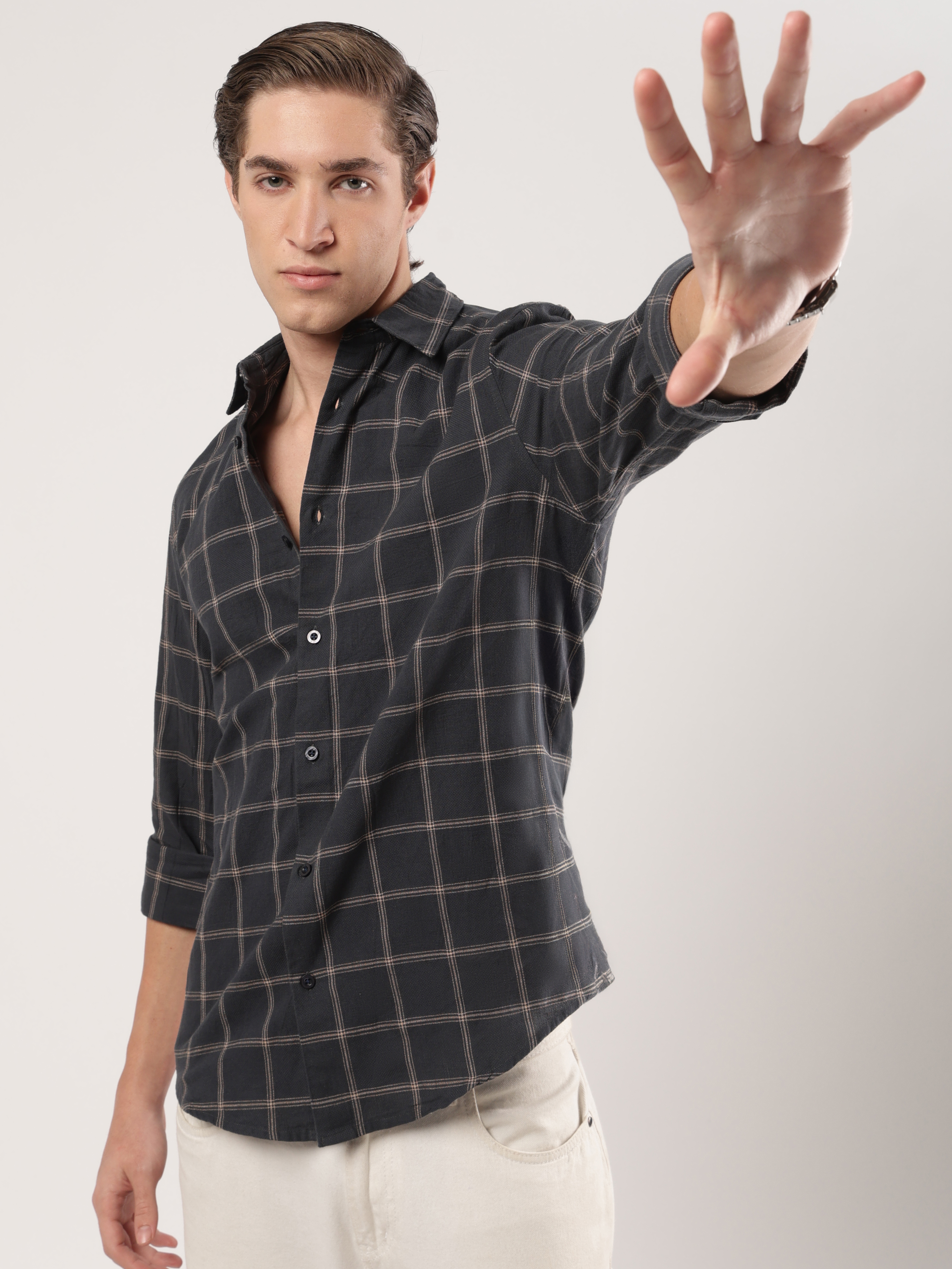 Charcoal Mustard Grid Shirt