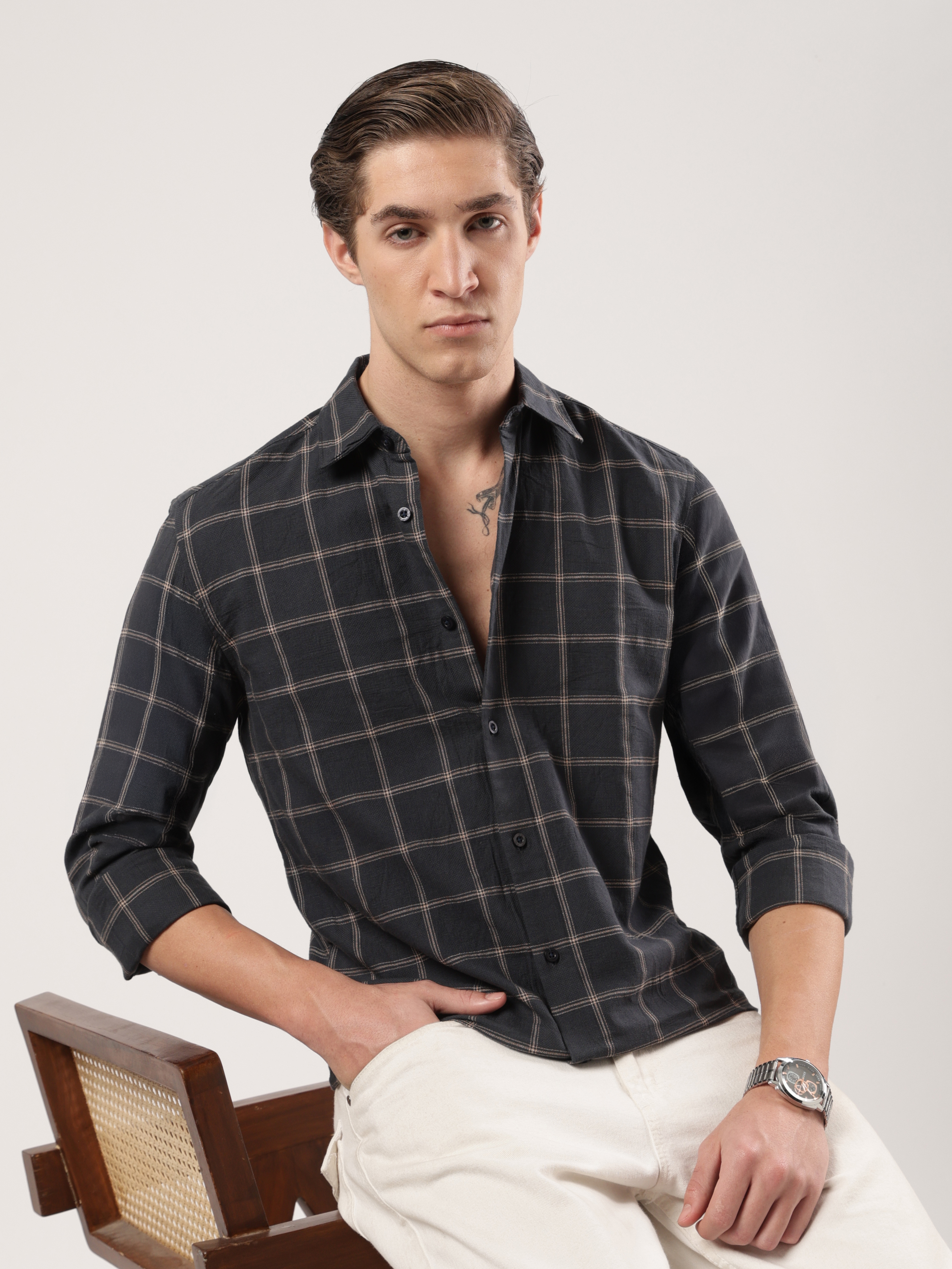 Charcoal Mustard Grid Shirt