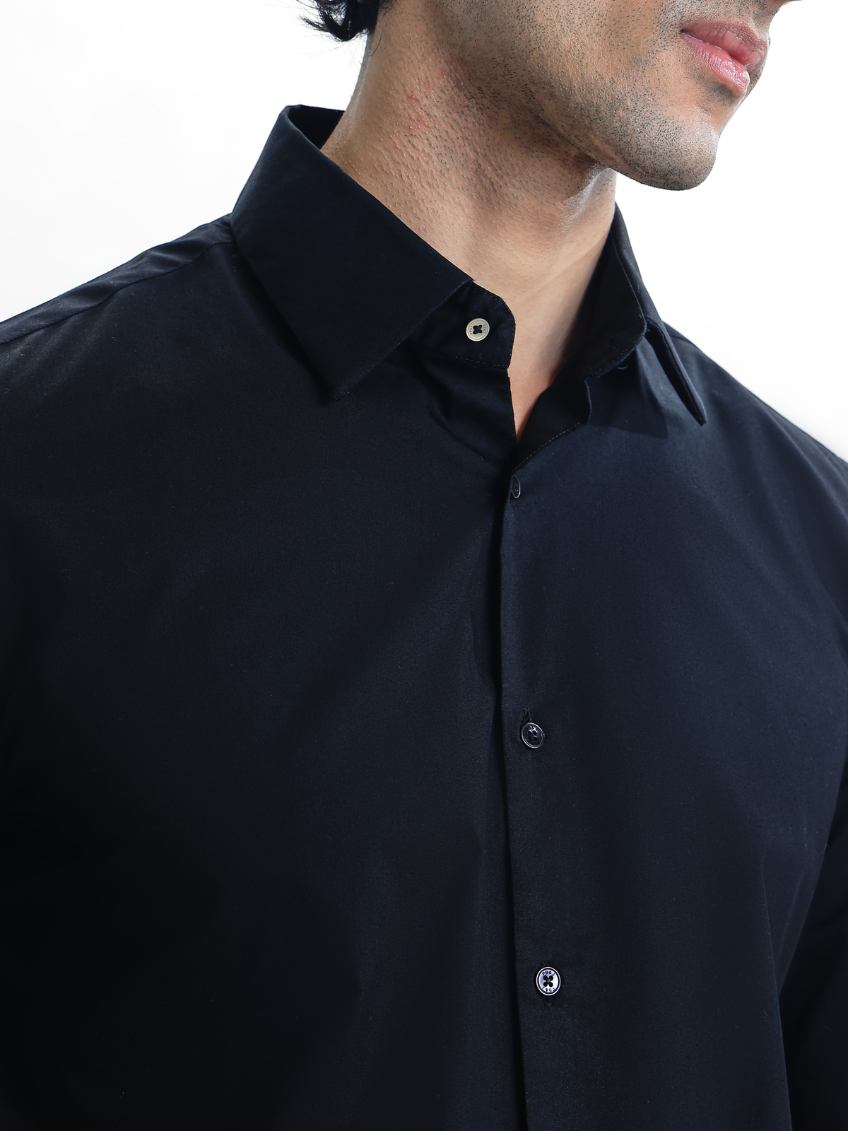 SANTINO-Black Regular Fit Poplin Lycra Shirt