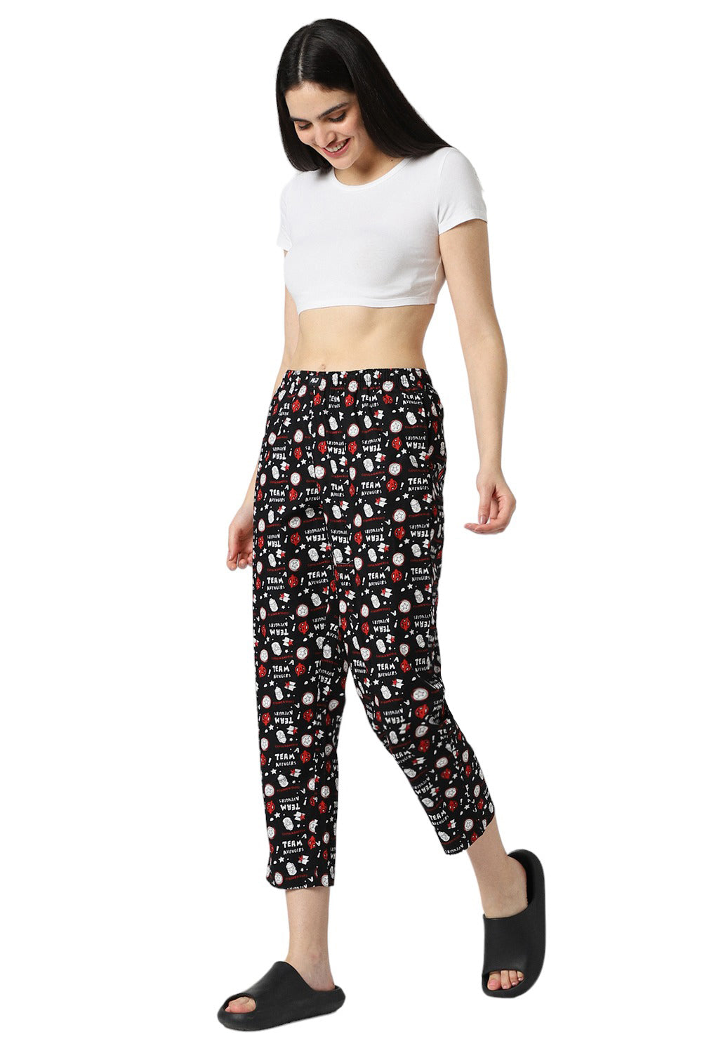 Women's Black Comics Print Pyjama