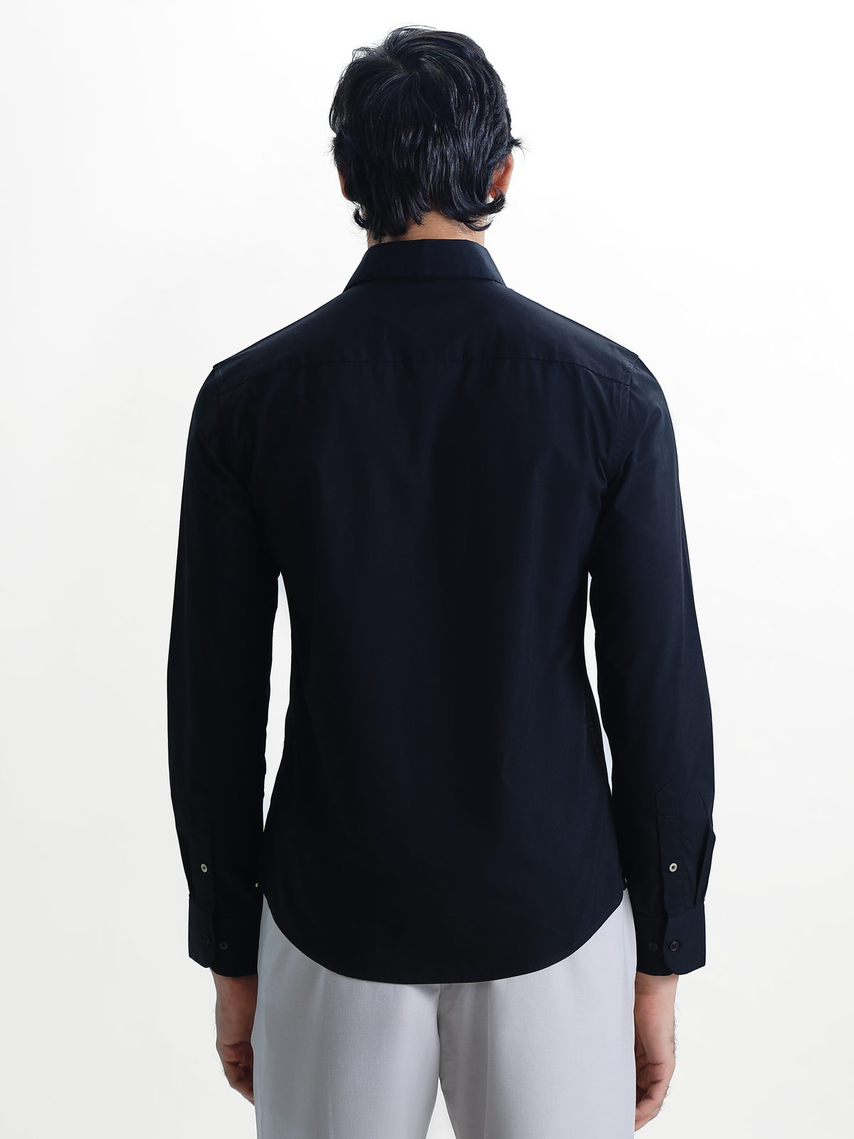 SANTINO-Black Regular Fit Poplin Lycra Shirt