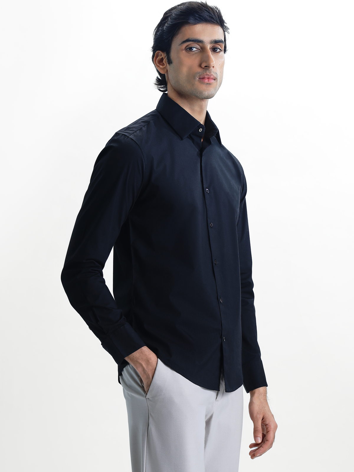 SANTINO-Black Regular Fit Poplin Lycra Shirt