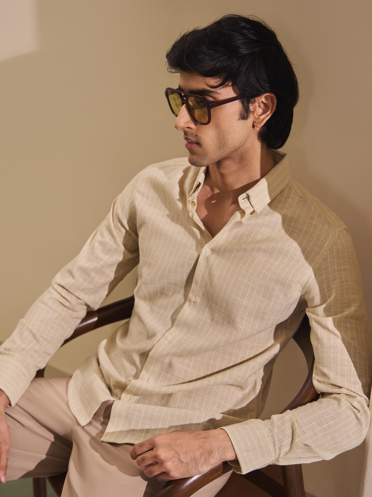 Milo-Beige Regular Fit Striped Linen Shirt