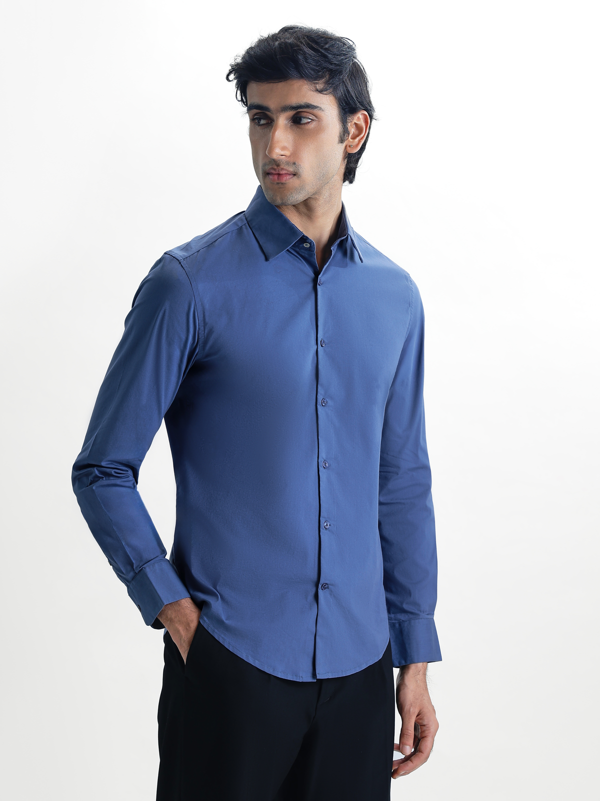 SANTINO- Blue Regular Fit Poplin Lycra Shirt