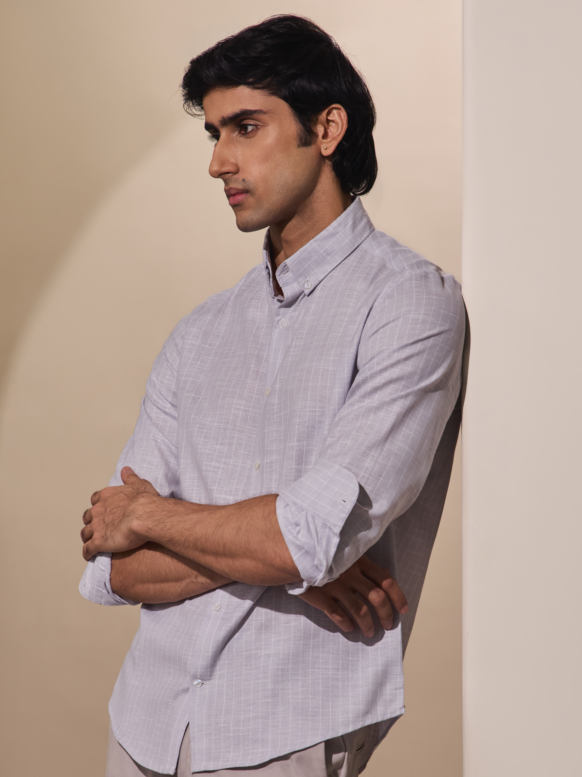 Milo-Violet Regular Fit Striped Linen Shirt