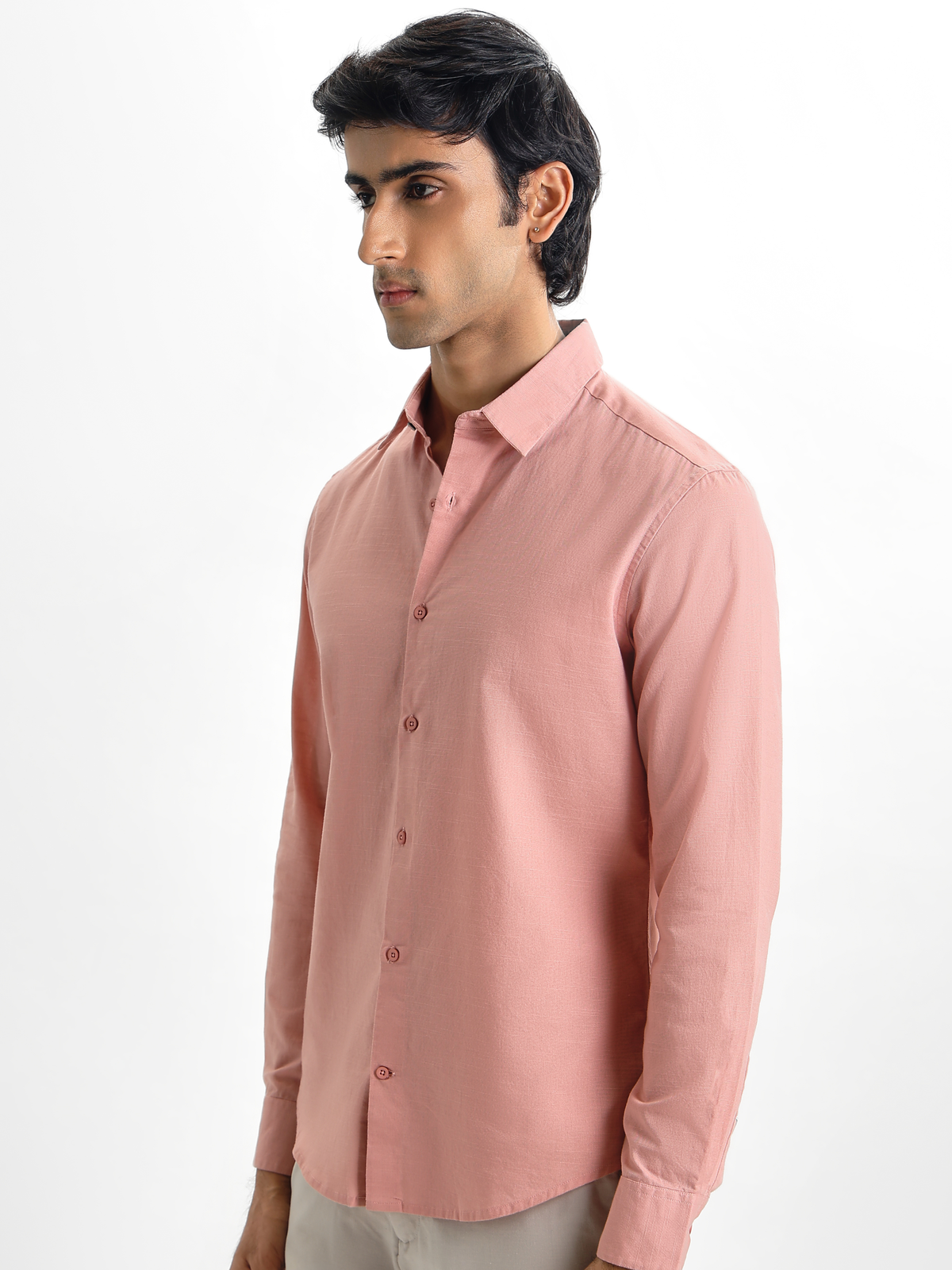 Arlo- Pink Regular Fit Solid Linen Shirt
