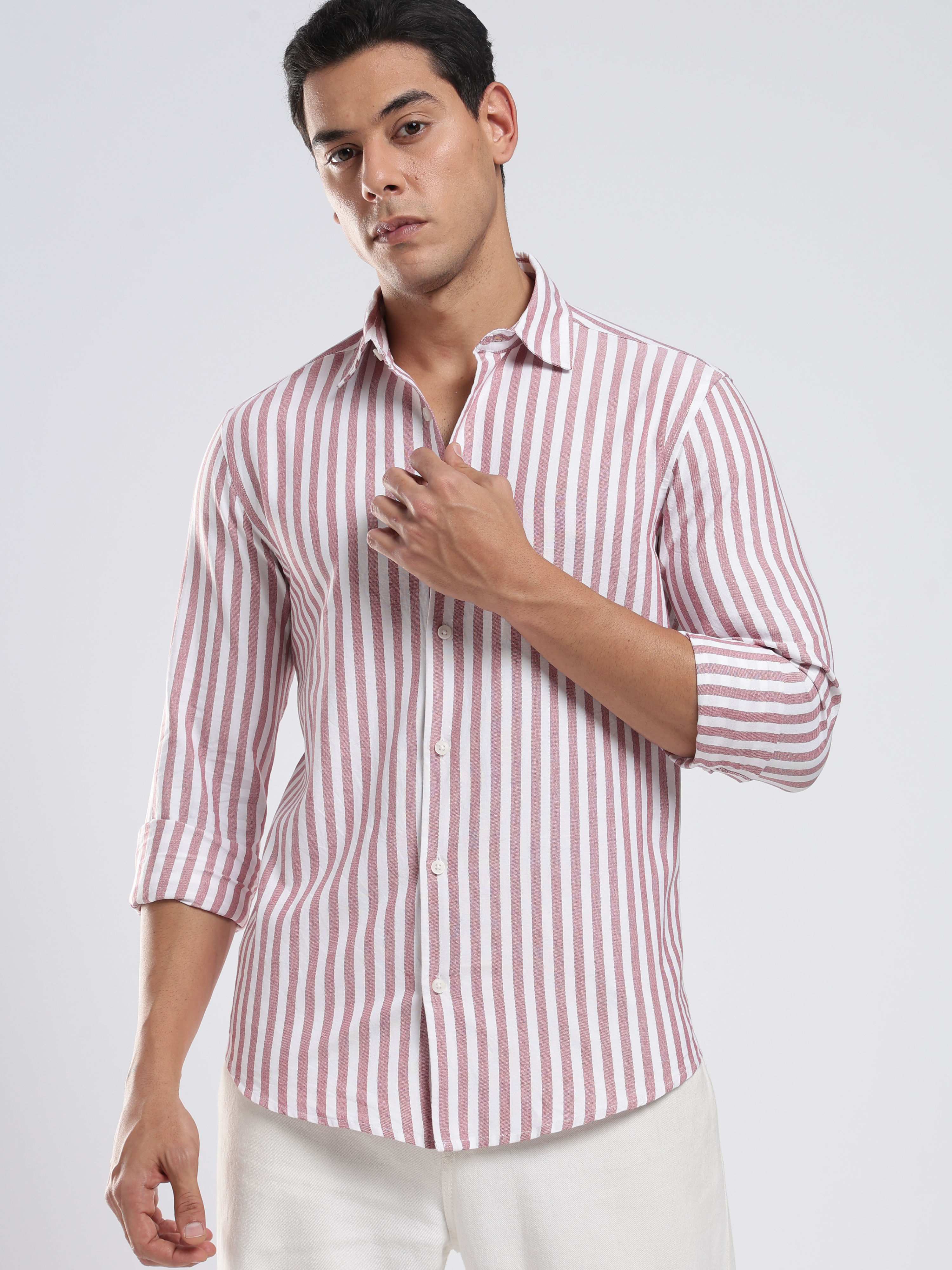 Maroon Crest Stripes Shirt