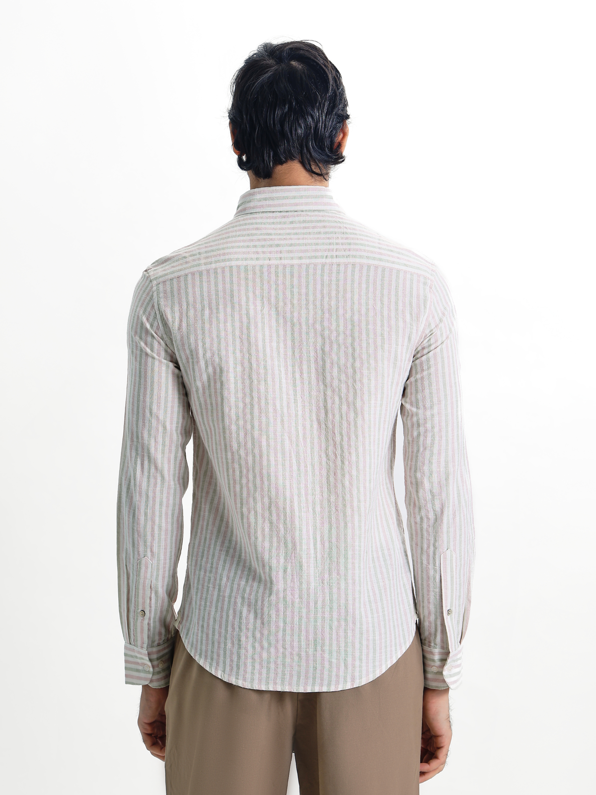 Zeno- Pink Multicolour Regular Fit Striped Linen Shirt