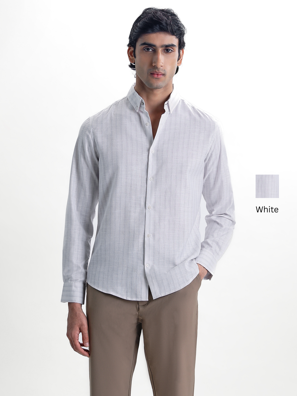 Zeno-White Multicolour Regular Fit Striped Linen Shirt