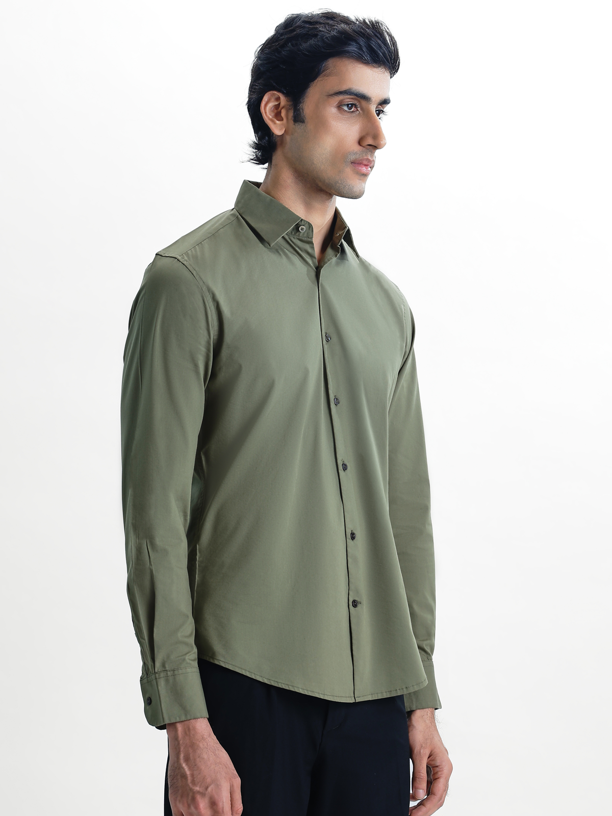 SANTINO-Green Regular Fit Poplin Lycra Shirt
