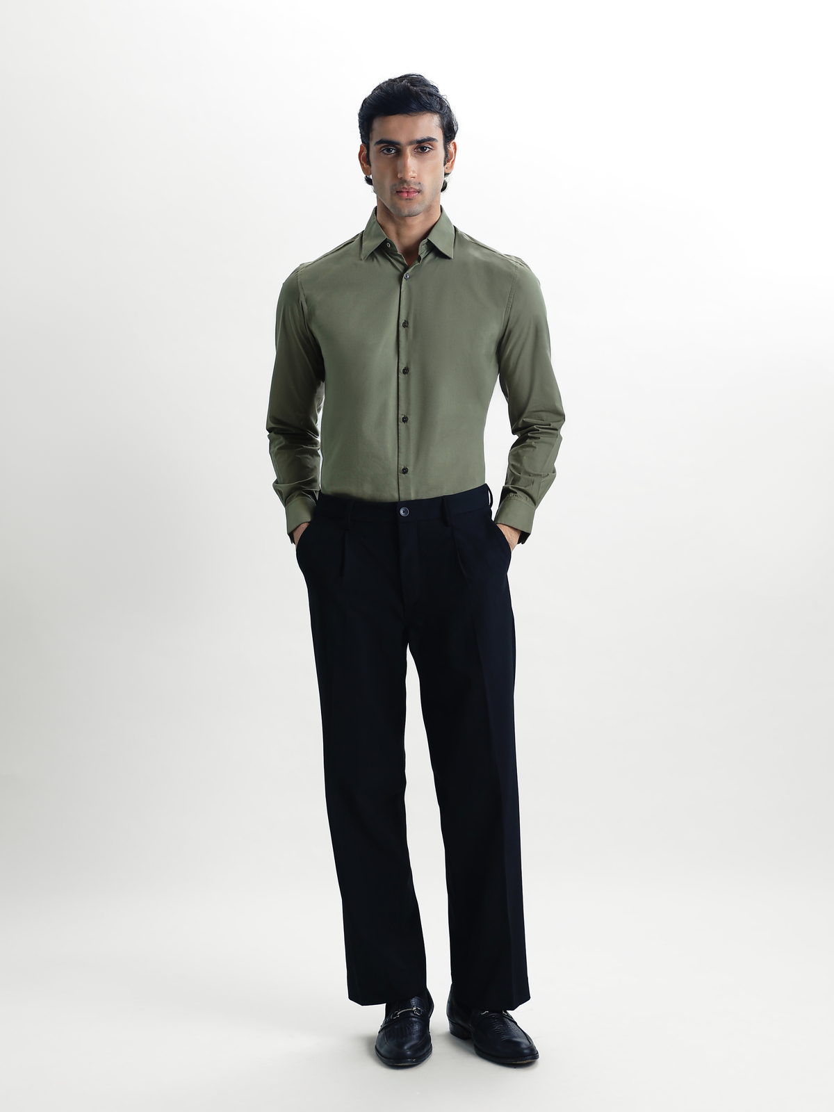 SANTINO-Green Regular Fit Poplin Lycra Shirt