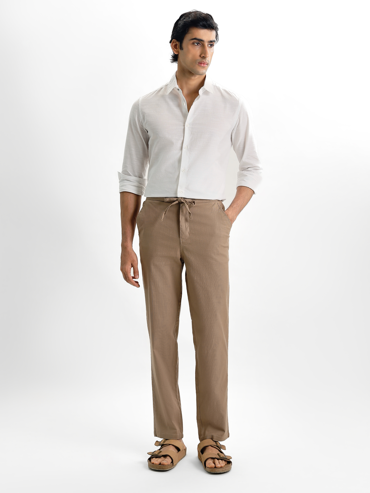 Sand Khaki Linen Trousers