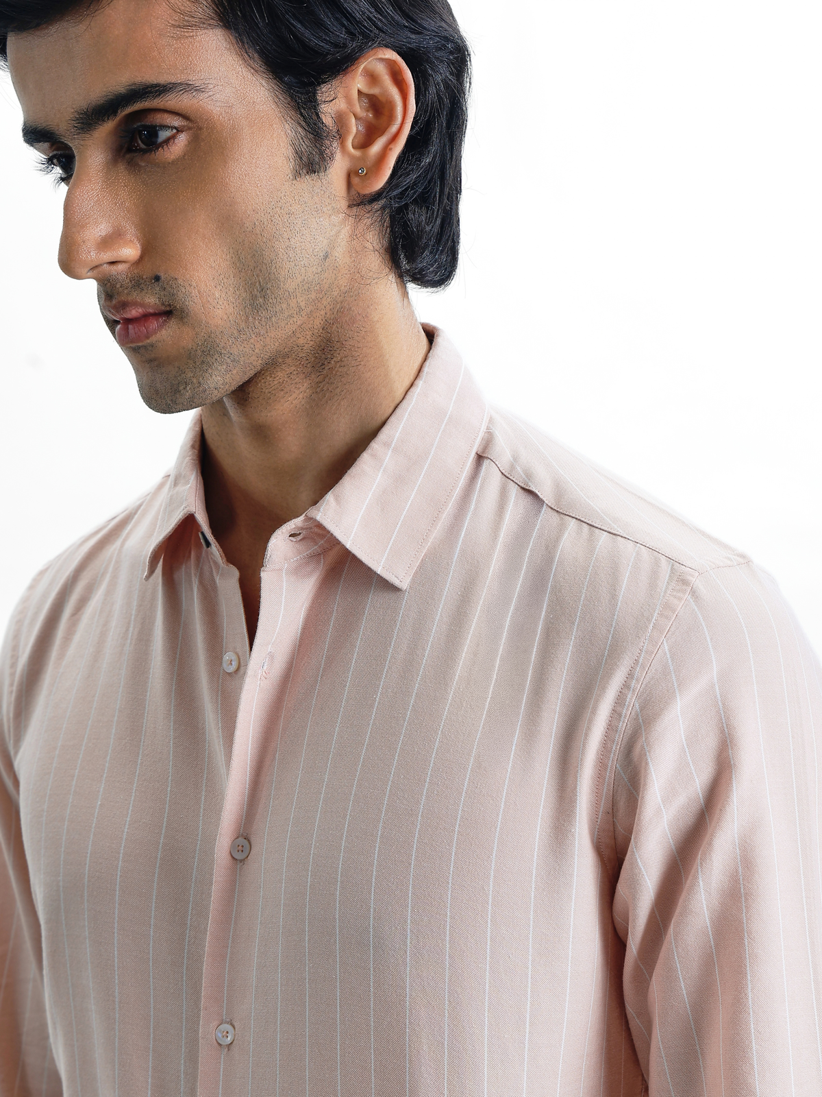 LEONARD-Peach Striped Regular Fit Cotton Shirt