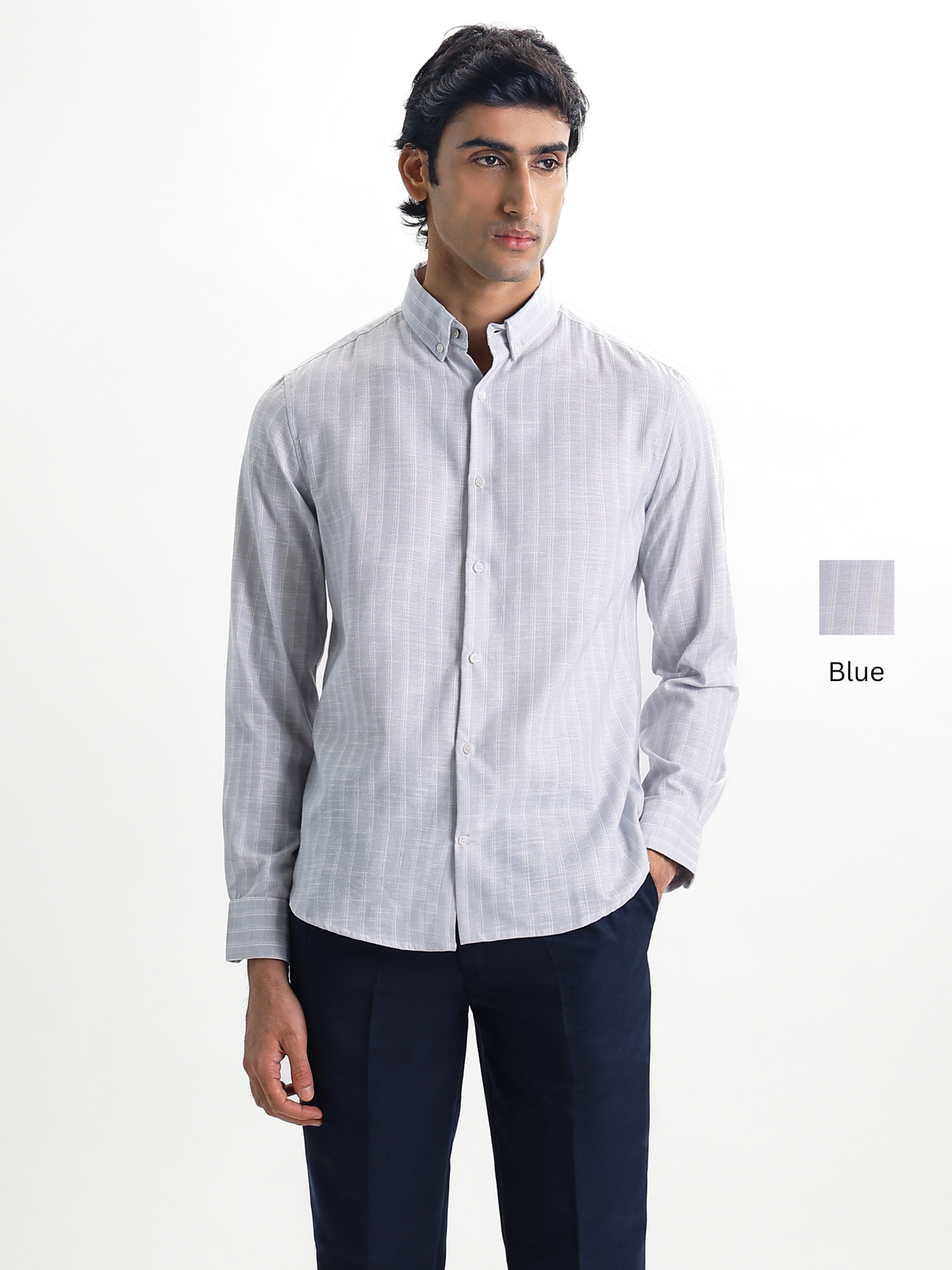 Zeno-Blue Multicolour Regular Fit Striped Linen Shirt