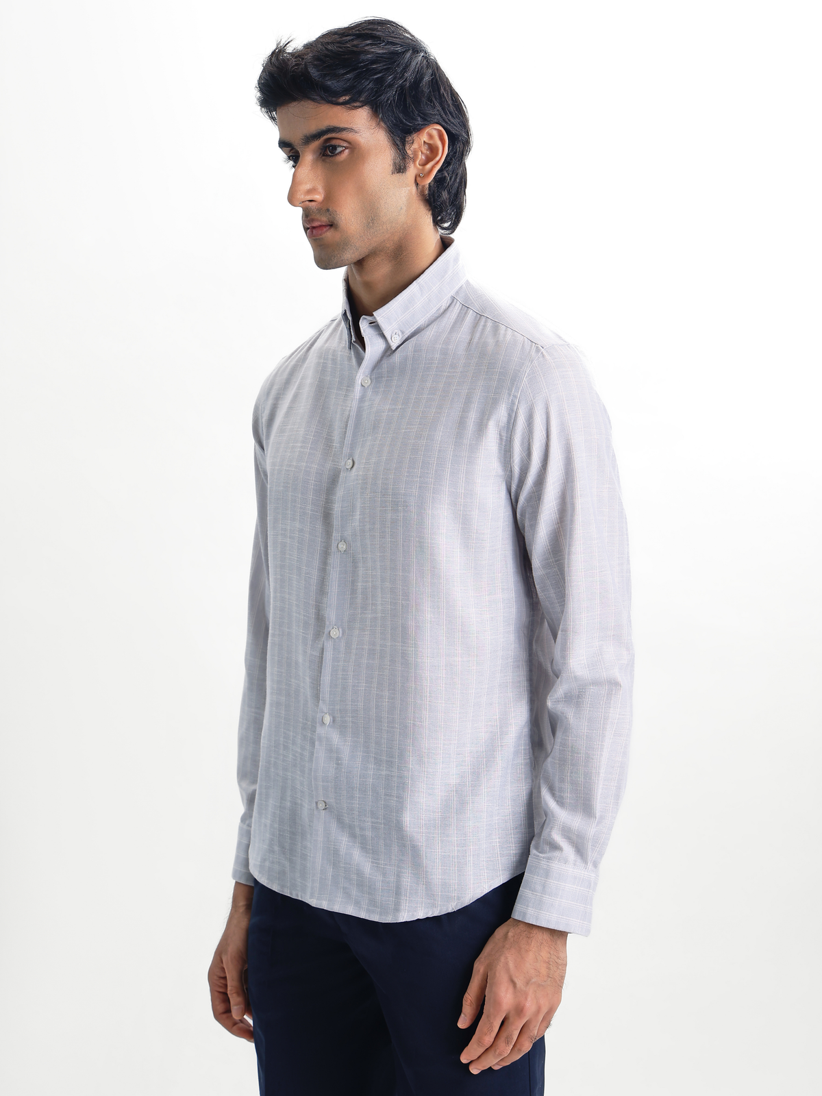 Zeno-Blue Multicolour Regular Fit Striped Linen Shirt