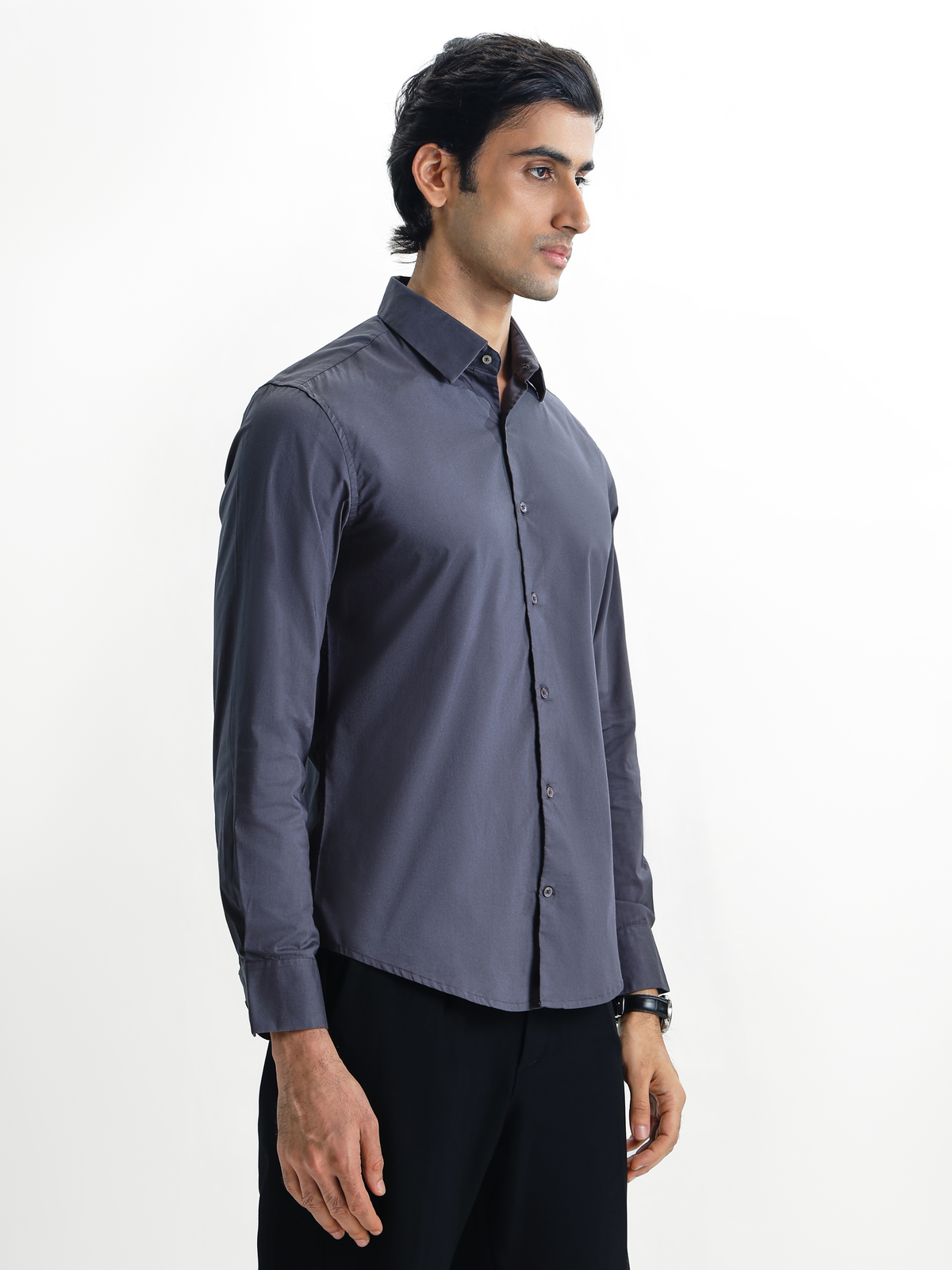 SANTINO-Grey Regular Fit Poplin Lycra Shirt