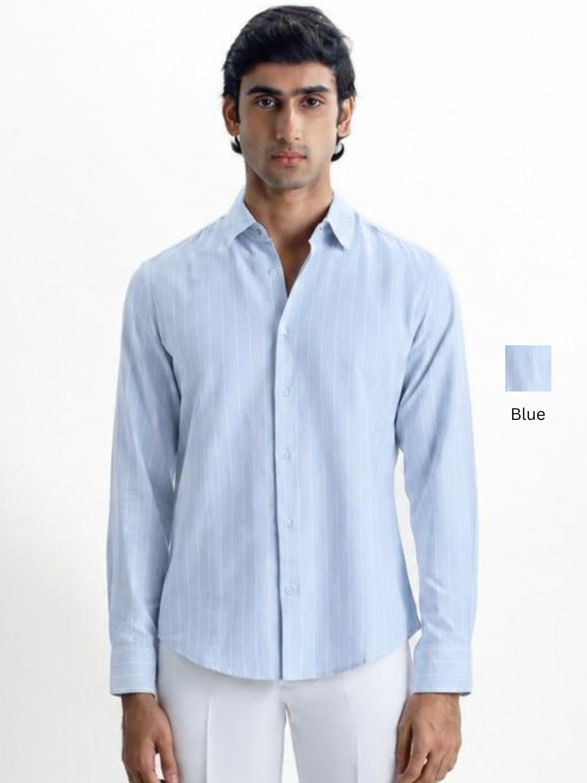 LEONARD- Blue Striped Regular Fit Cotton Shirt