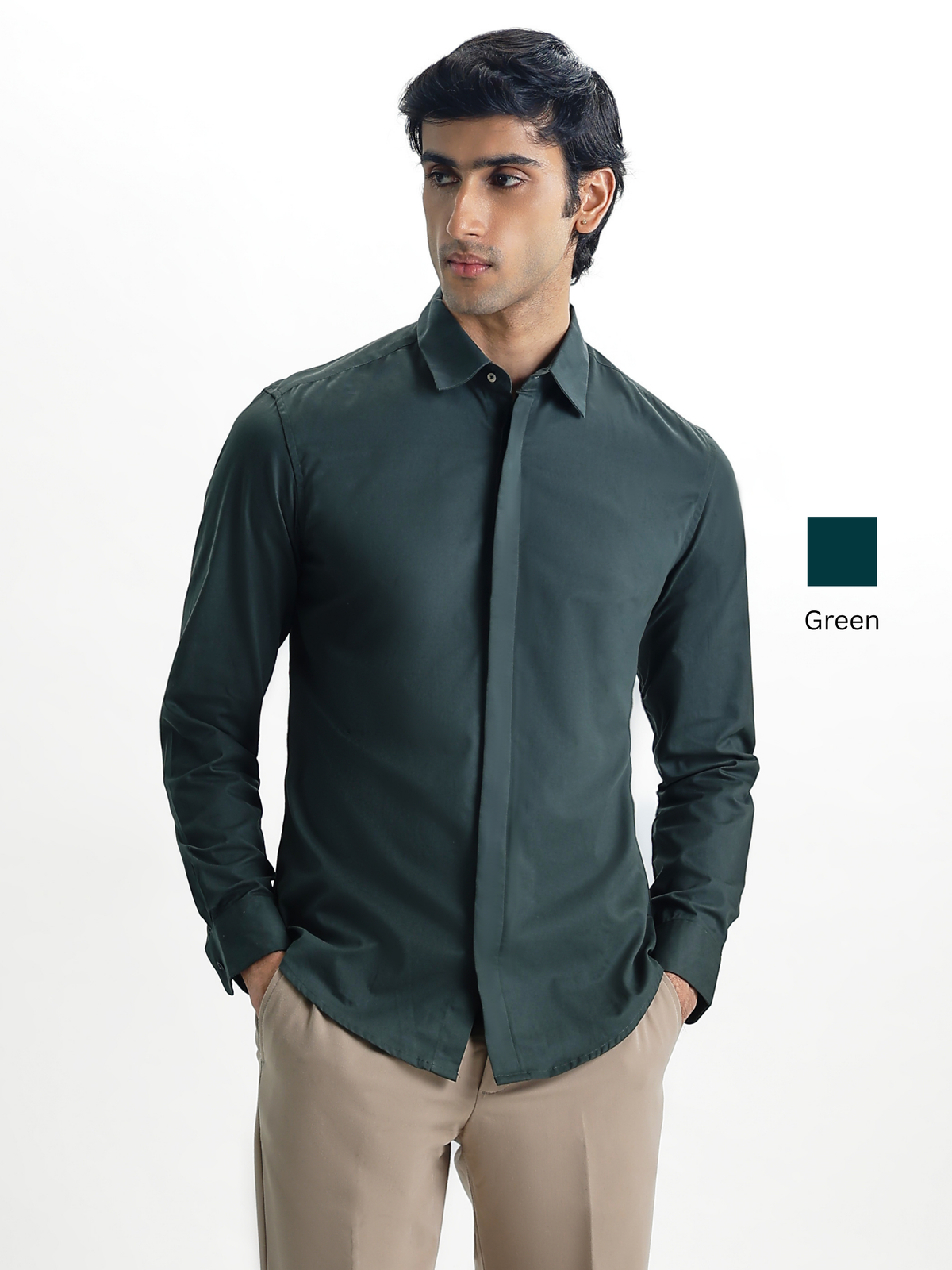 VINCENT-Regular Concealed Placket Cotton Shirt