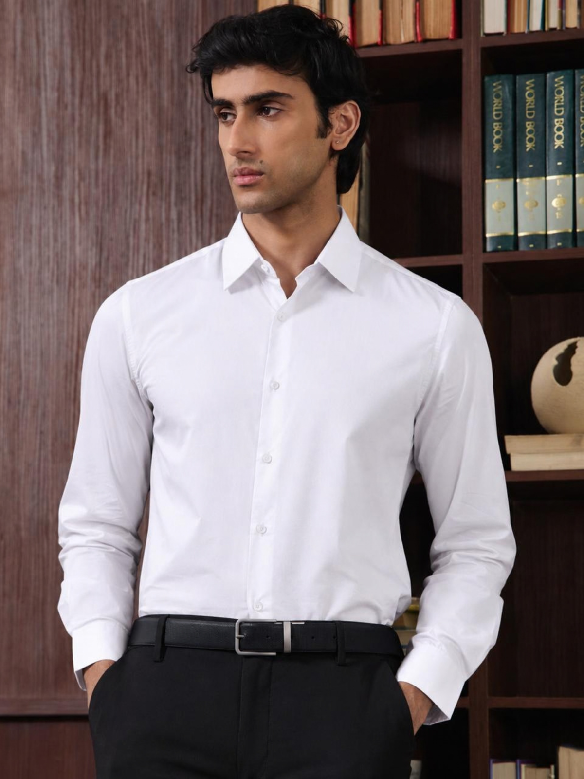 SANTINO- White Regular Fit Poplin Lycra Shirt