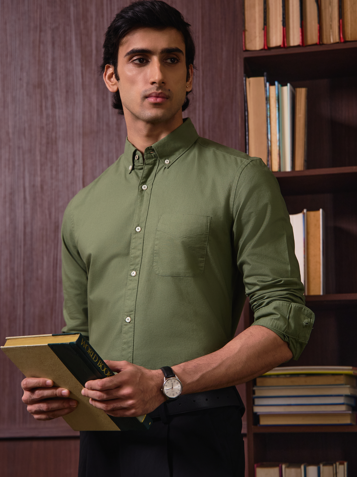 AUXOR- Green Regular Fit Oxford Cotton Shirt