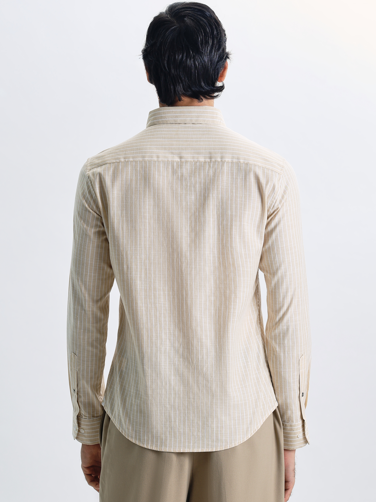 Evor- Beige Regular Fit Striped Linen Shirt