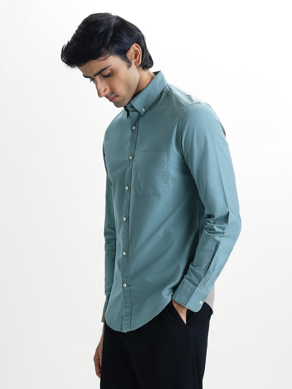 AUXOR- Petrol Regular Fit Oxford Cotton Shirt