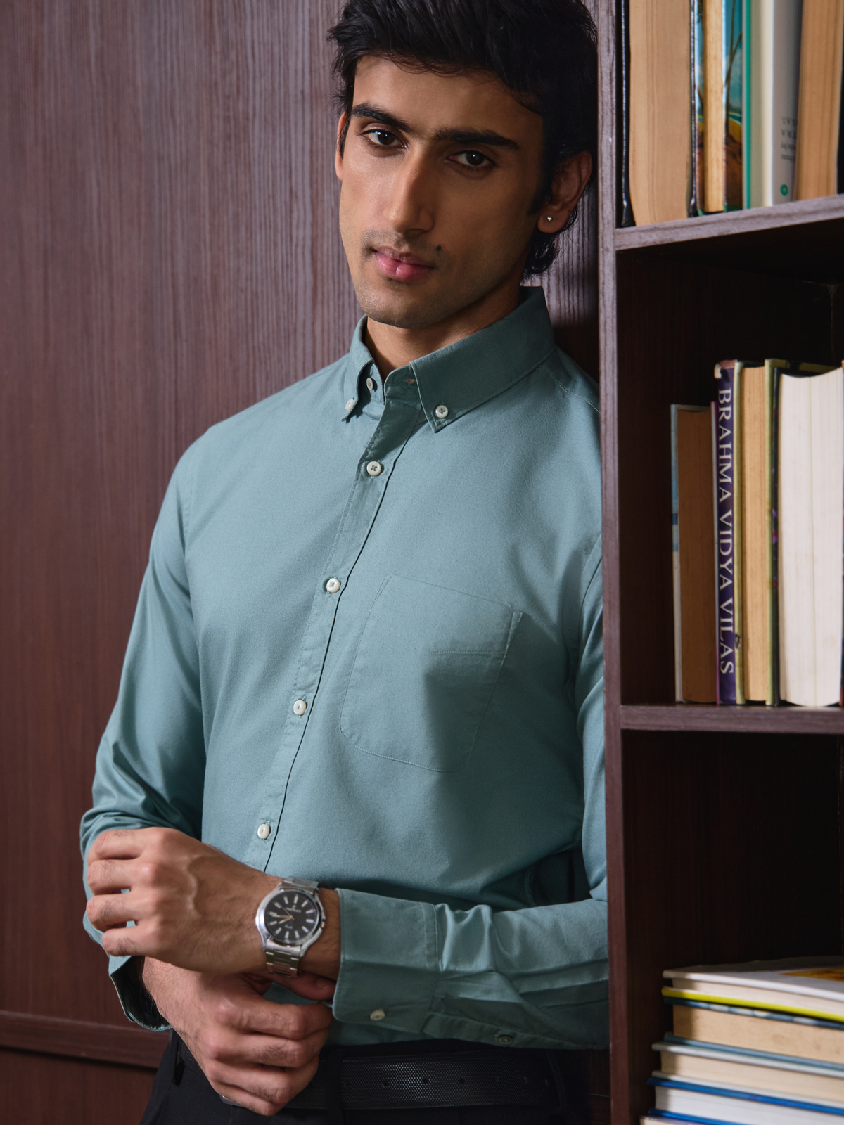 AUXOR- Petrol Regular Fit Oxford Cotton Shirt