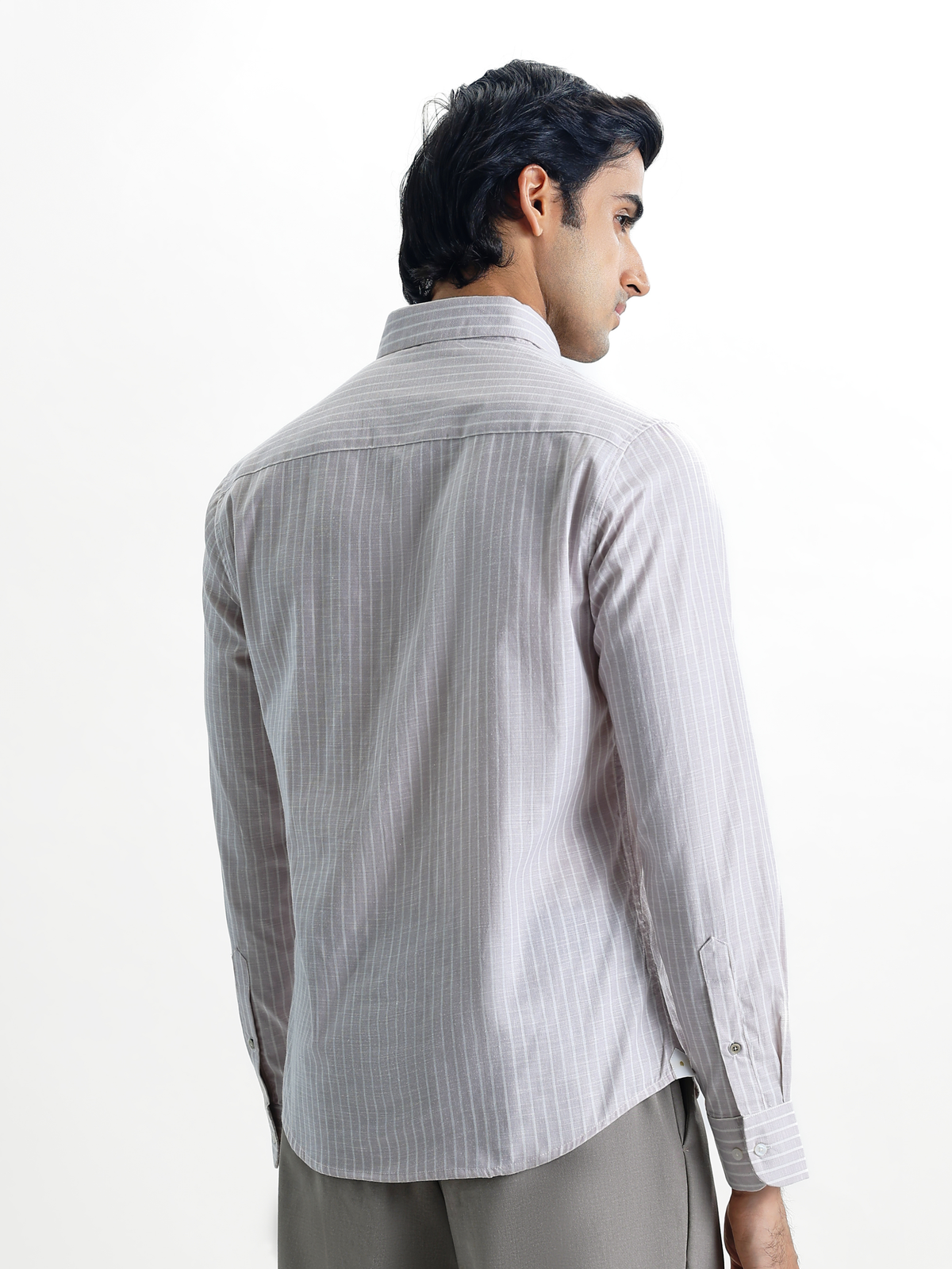 Evor-Lavender Regular Fit Striped Linen Shirt
