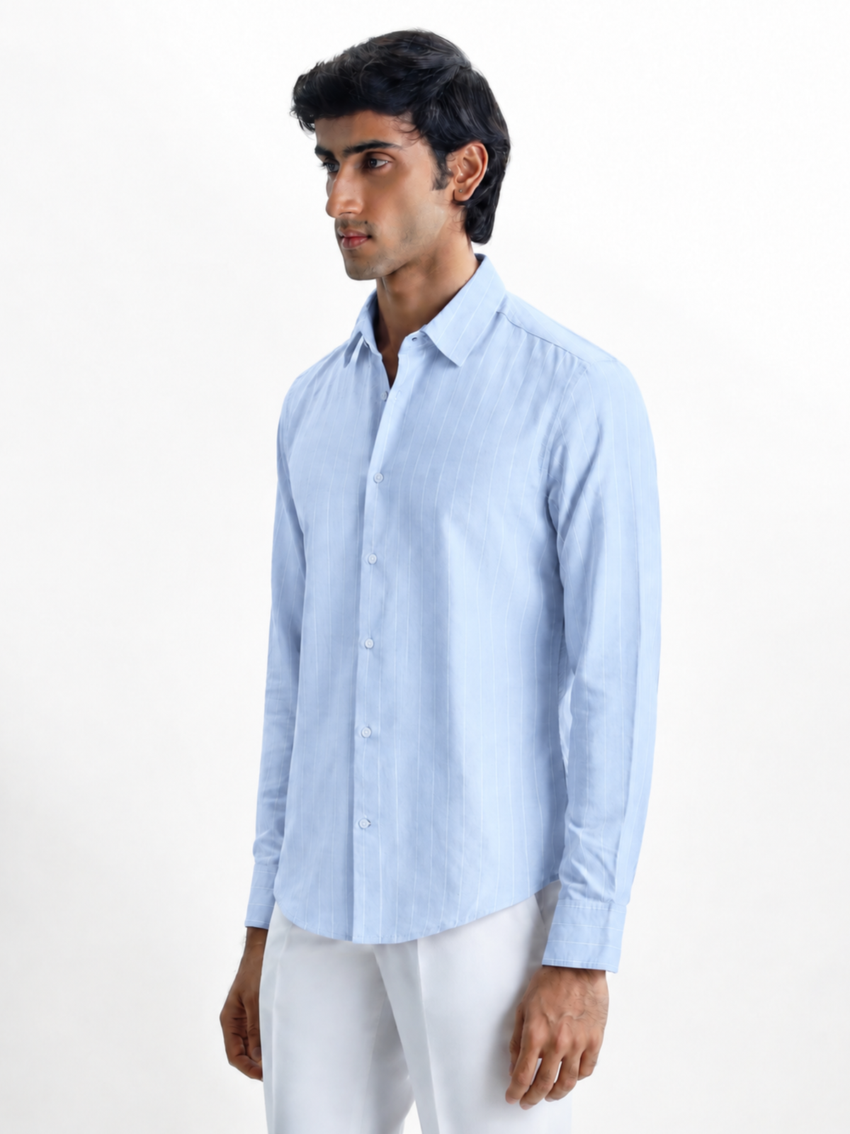 LEONARD- Blue Striped Regular Fit Cotton Shirt