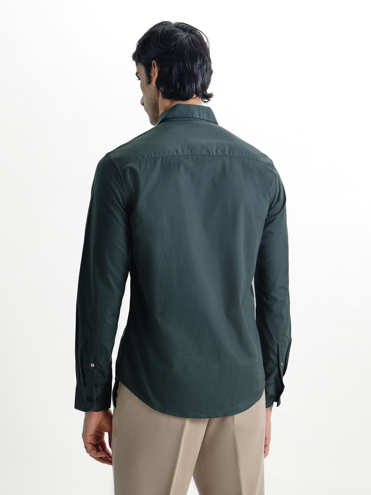 VINCENT-PINE GREEN REGULAR FIT PEACH FINISH COTTON SHIRT