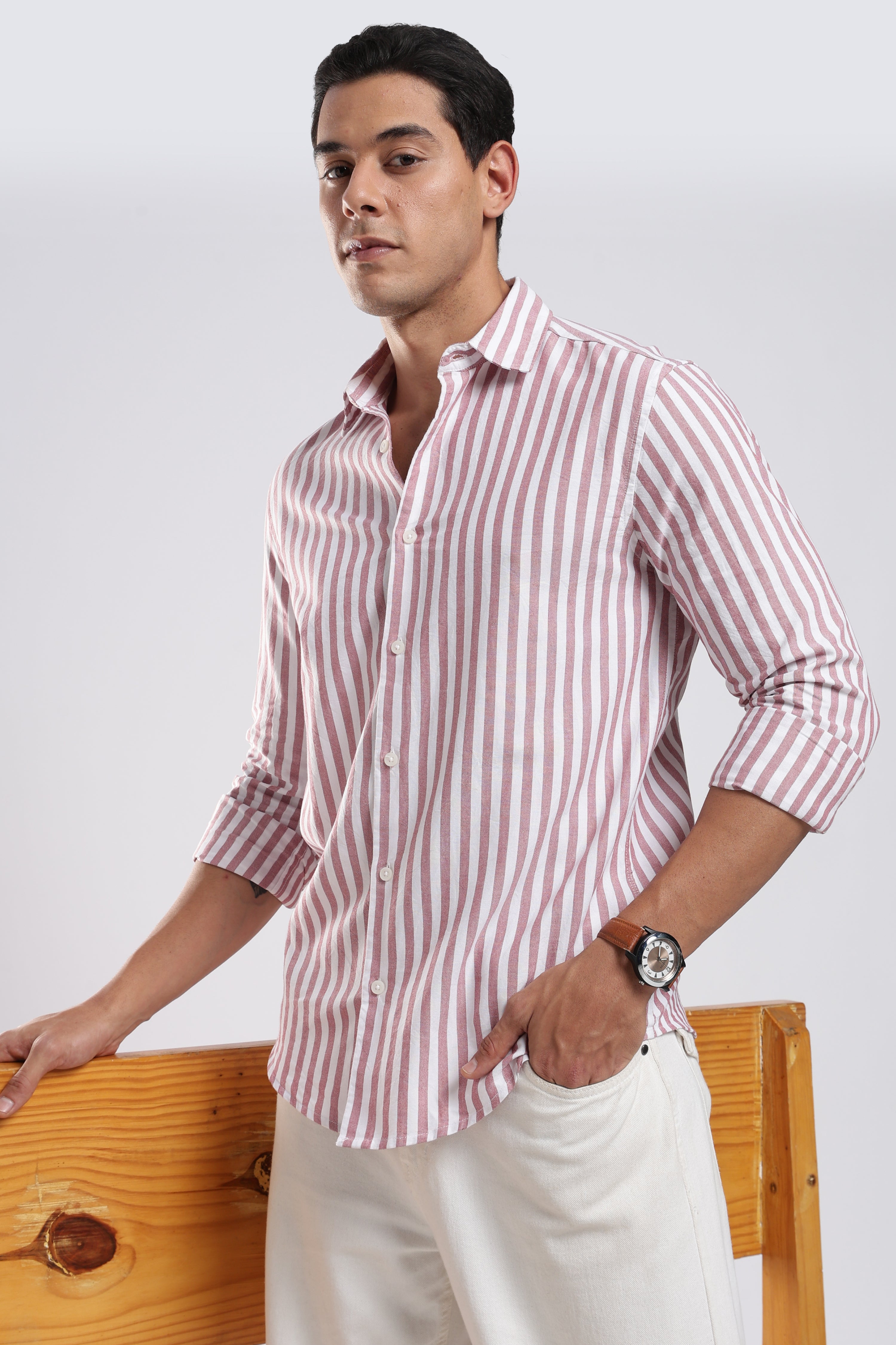 Maroon Crest Stripes Shirt