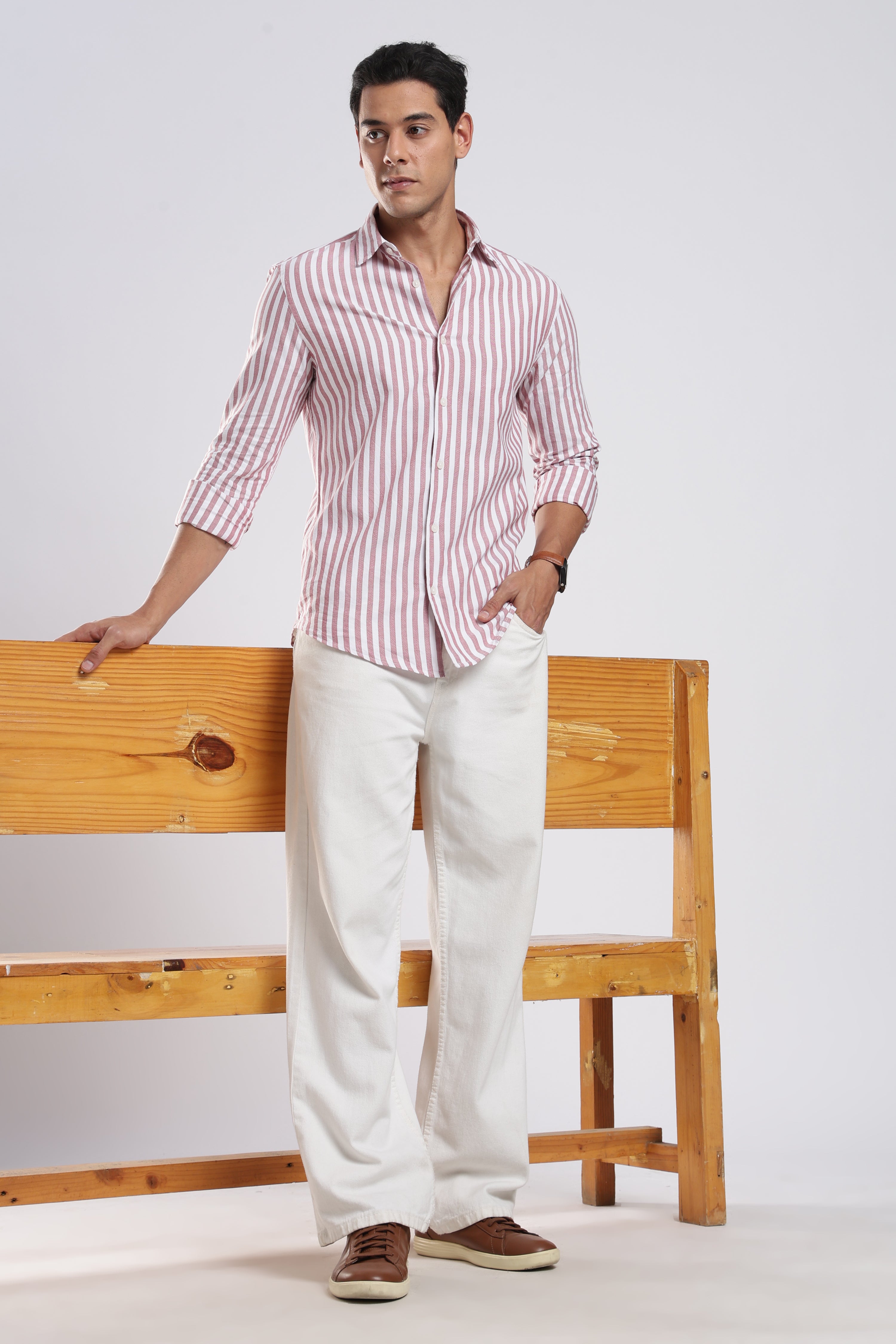 Maroon Crest Stripes Shirt