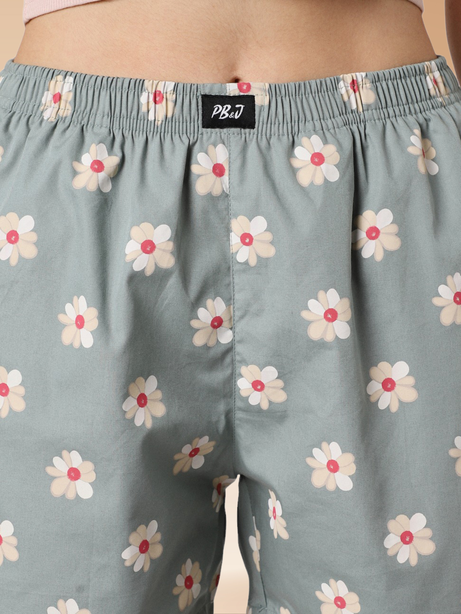 Egg Green Floral Cotton Shorts