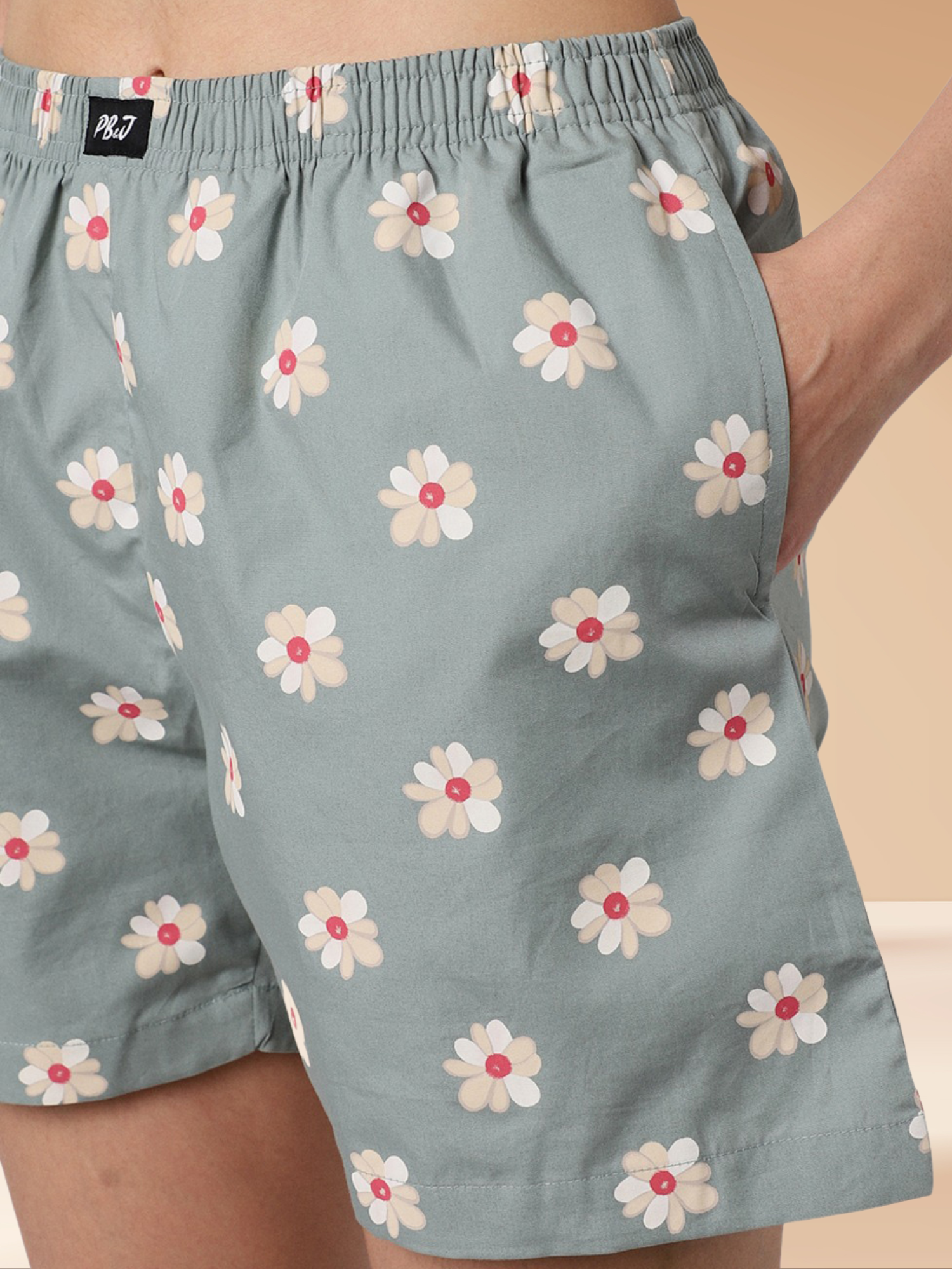 Egg Green Floral Cotton Shorts