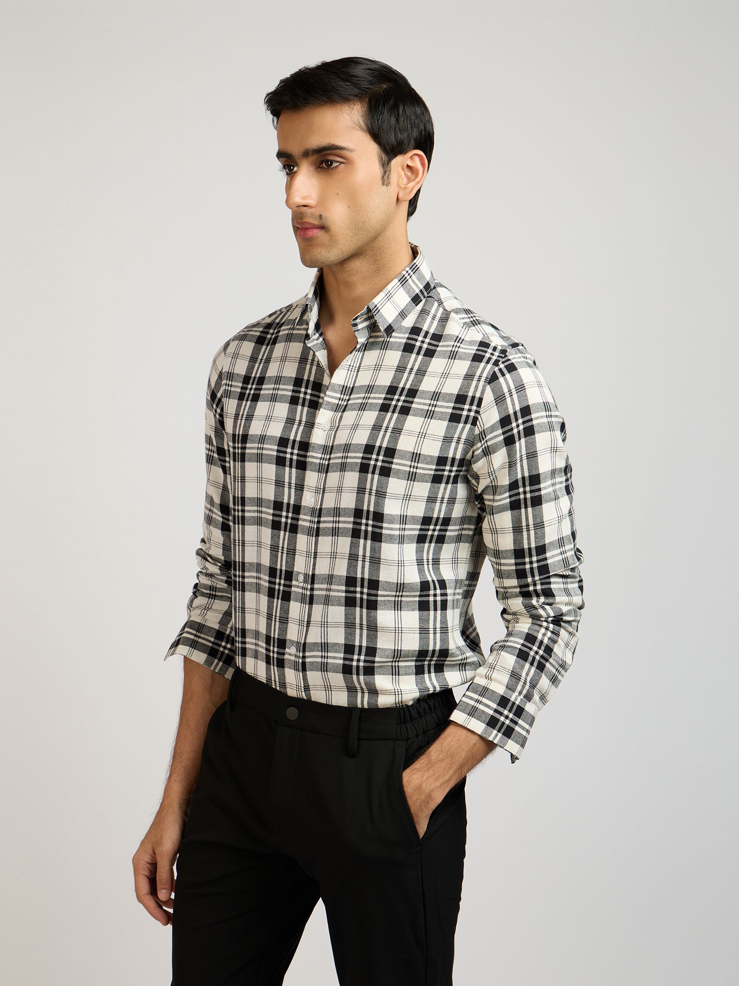 Flannel White Checks Shirt