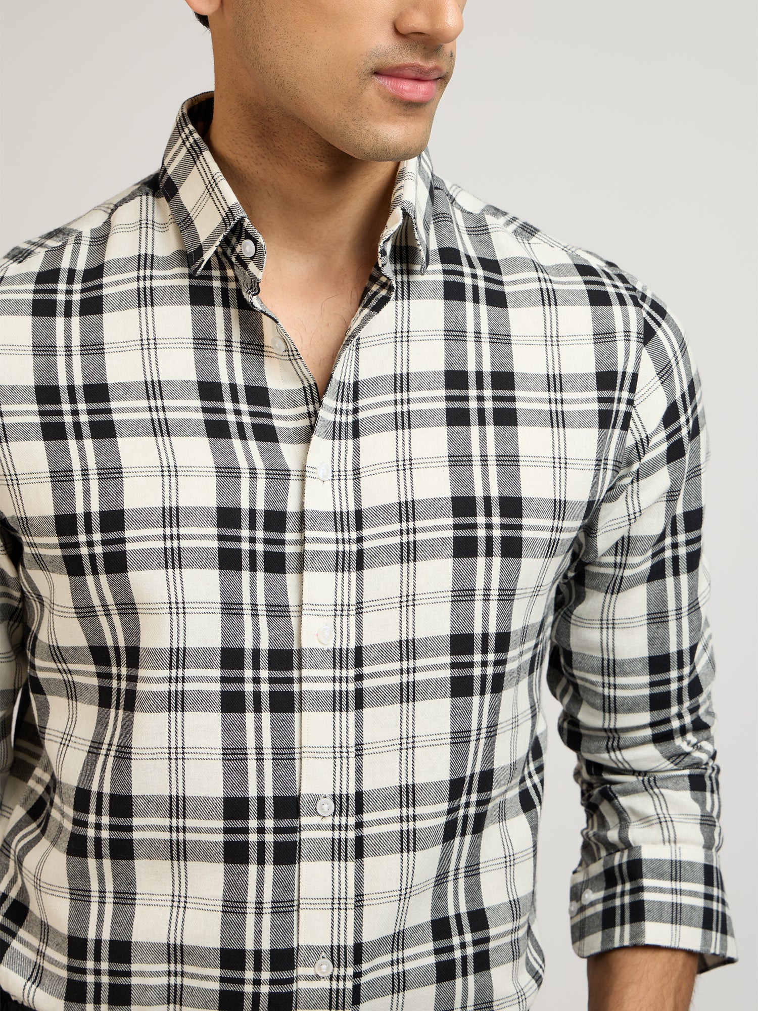 Flannel White Checks Shirt