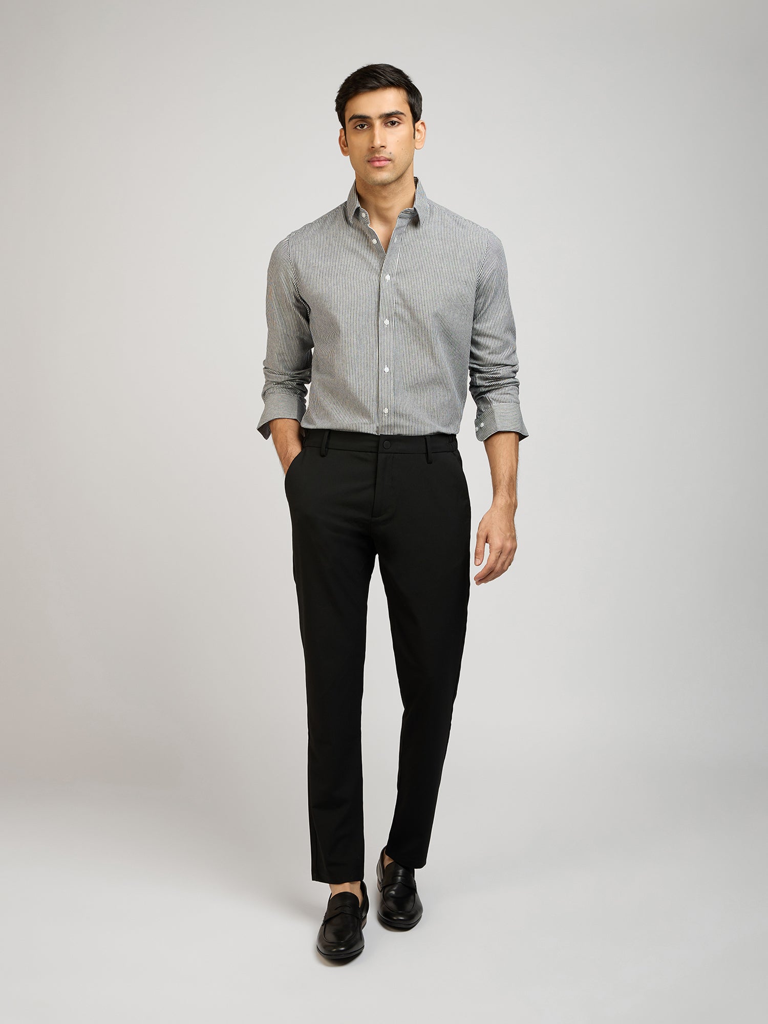 Cotton Denim Stretch Stripes Shirt