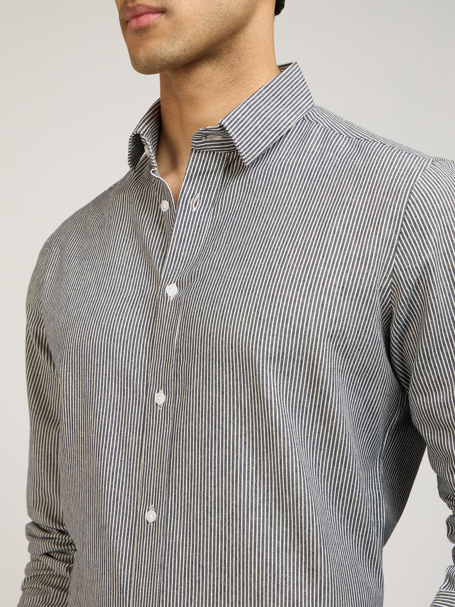 Cotton Denim Stretch Stripes Shirt