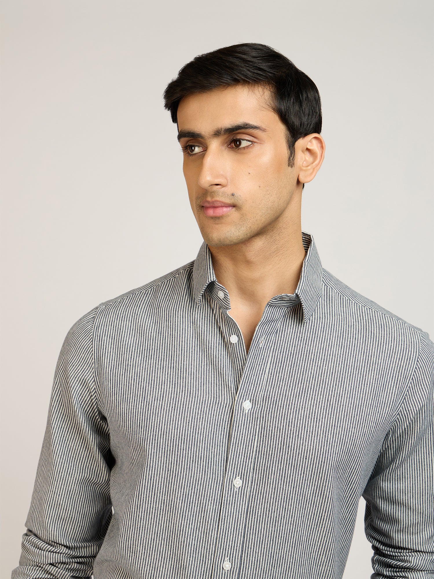 Cotton Denim Stretch Stripes Shirt