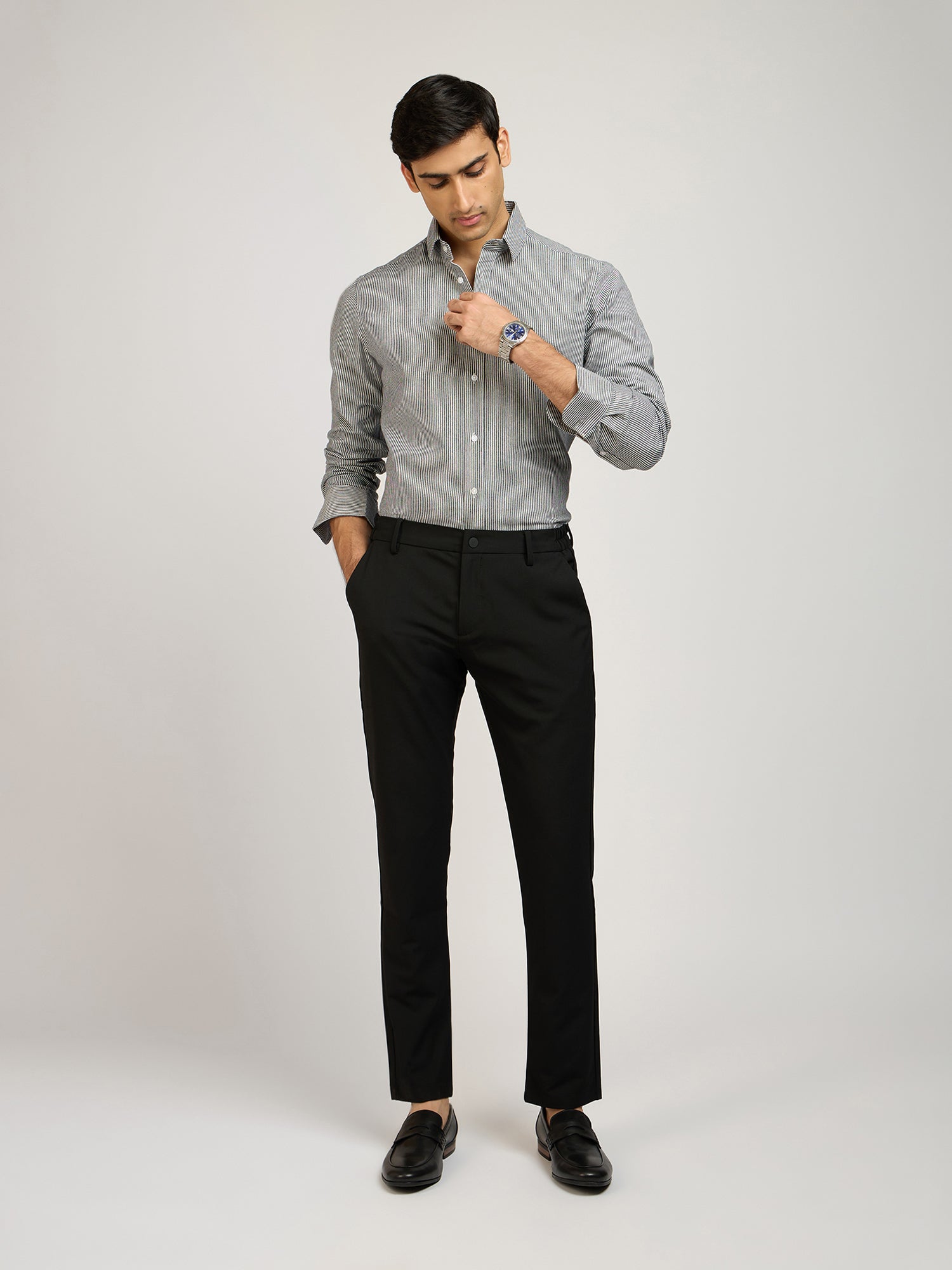 Cotton Denim Stretch Stripes Shirt